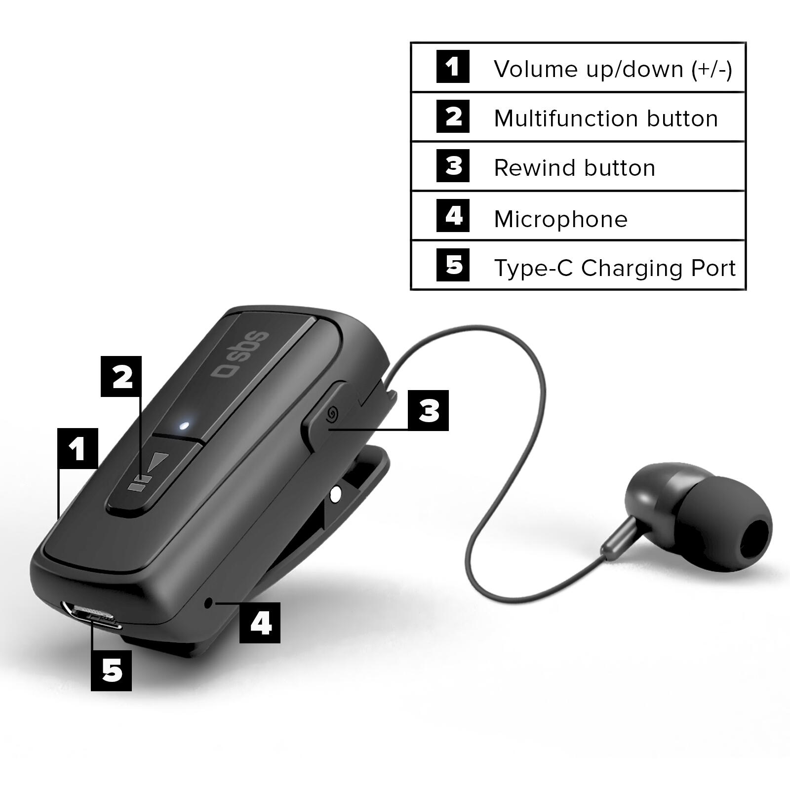 Auricolare Wireless per Chiamate con Clip Roller 3/7