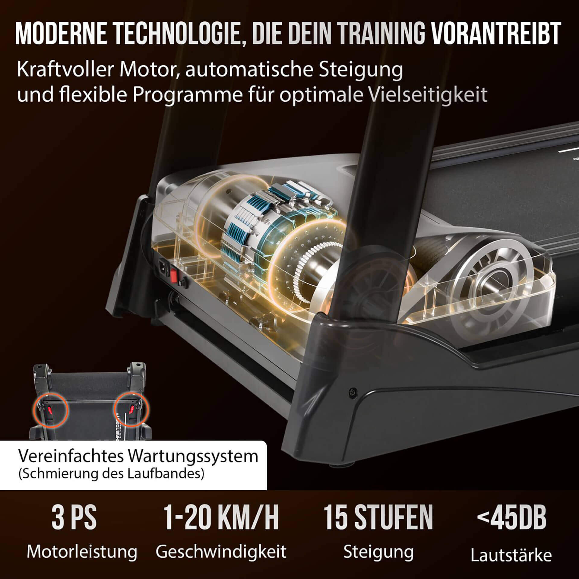 Tapis de course pliable avec inclinaison – avec LED-Smart-Control - TM 4500 S 3/7