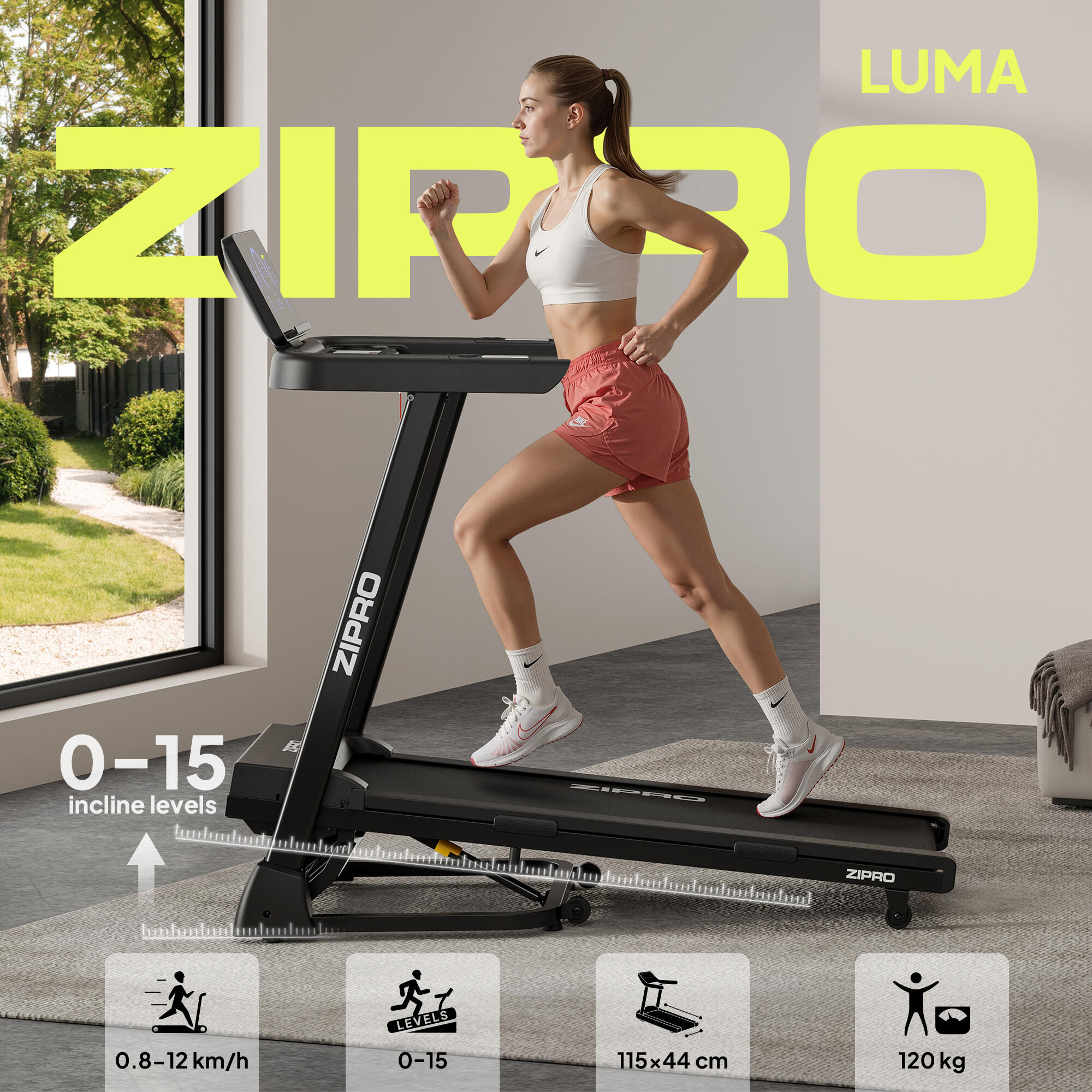 Cinta de correr Zipro Luma 120 x 44 cm, 12 km/h, FitShow, Kinomap, Bluetooth 2/7