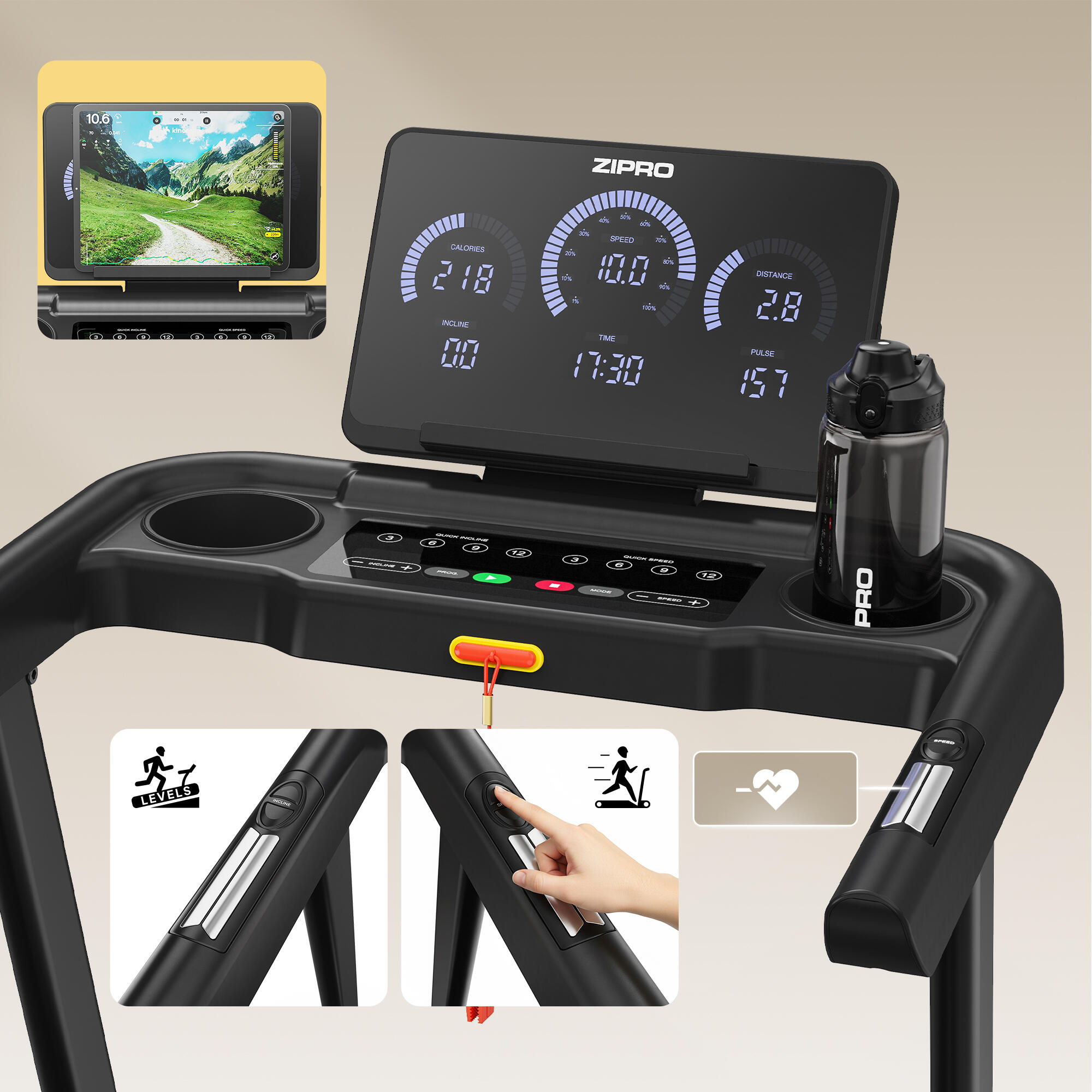 Cinta de correr Zipro Luma 120 x 44 cm, 12 km/h, FitShow, Kinomap, Bluetooth 4/7