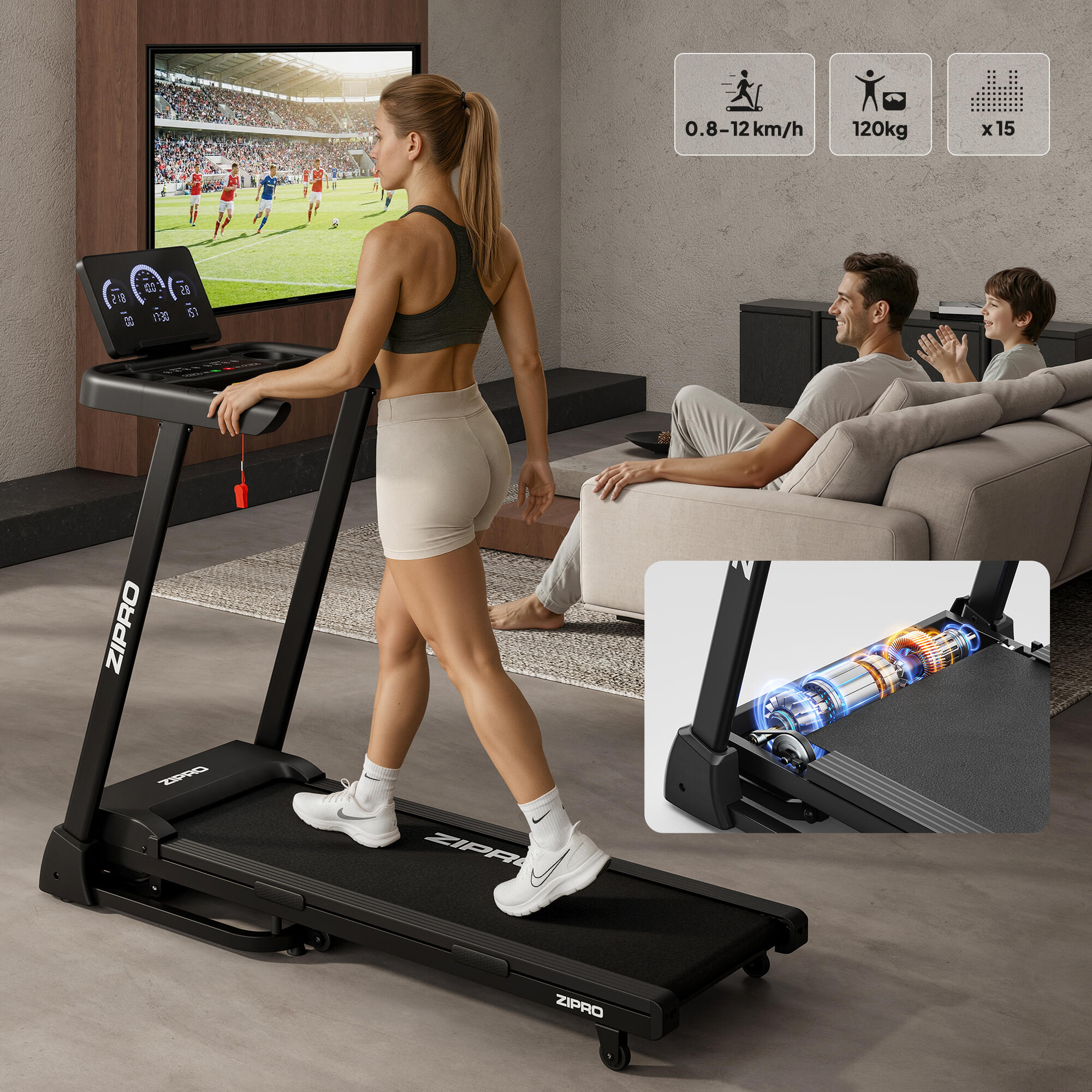 Cinta de correr Zipro Luma 120 x 44 cm, 12 km/h, FitShow, Kinomap, Bluetooth 6/7