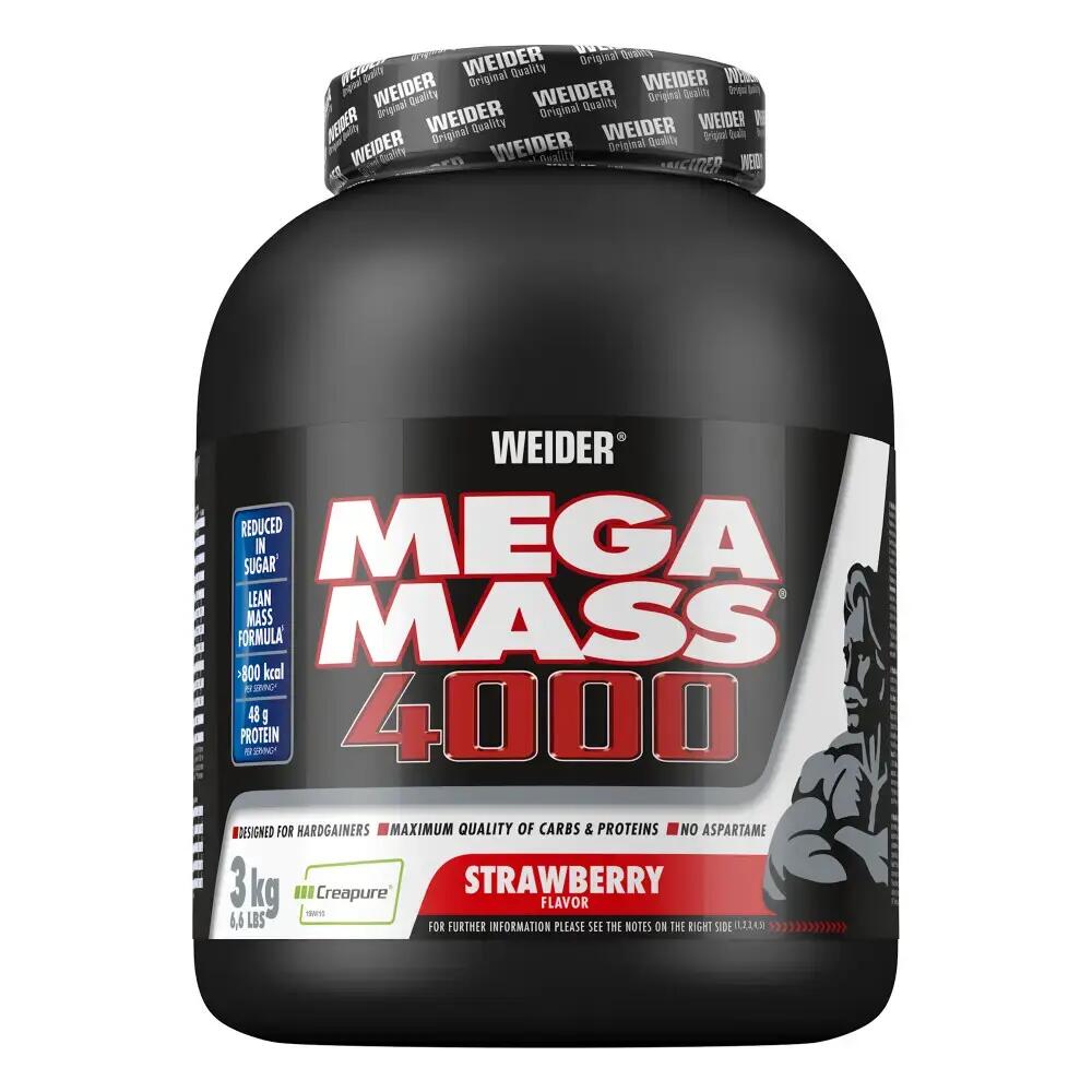 Weider Mega Mass 4000 (3000g) Strawberry - Weight Gainer - With Creatine