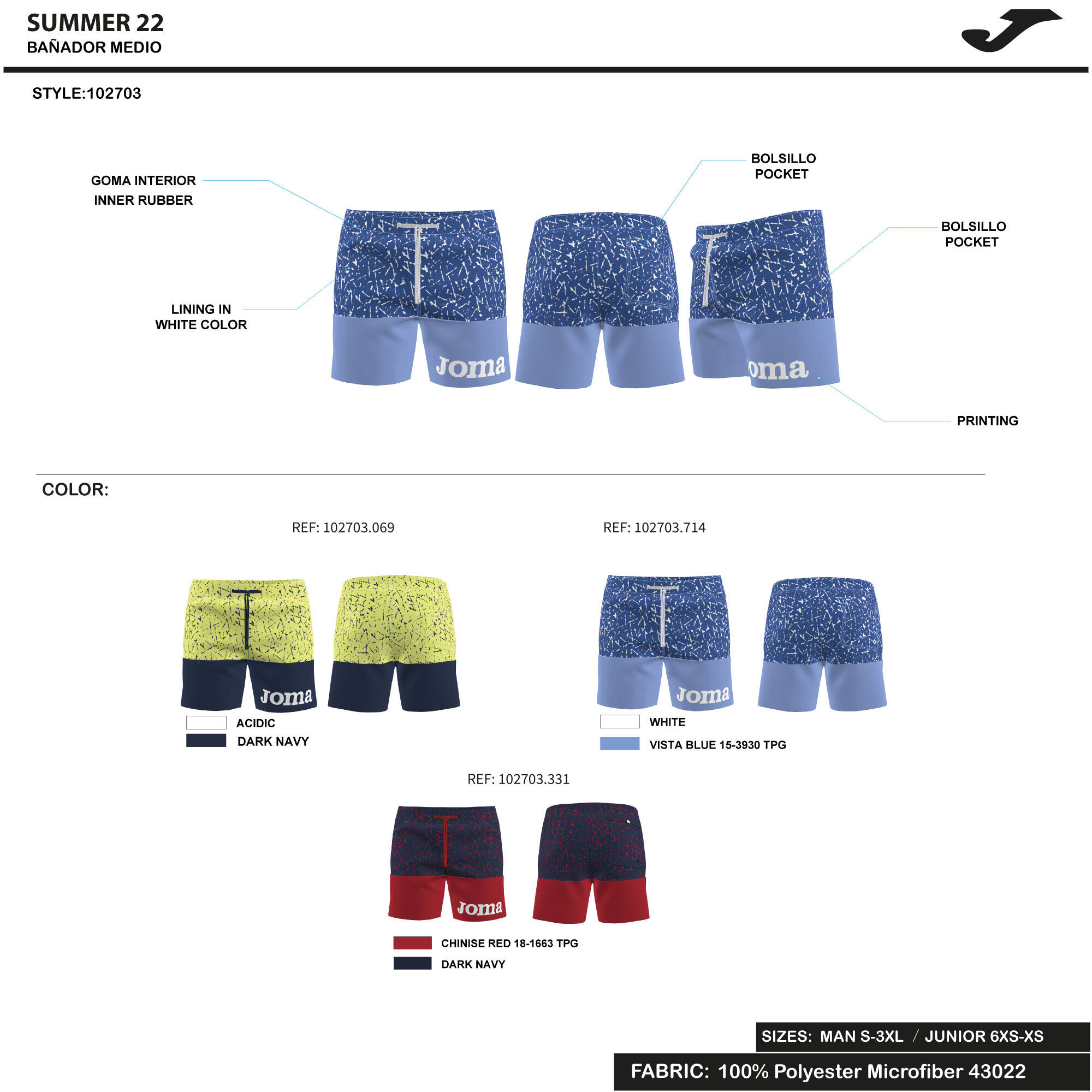 Calção De Banho Bermudas Natação Criança Joma Pints Azul Marinho 2/2