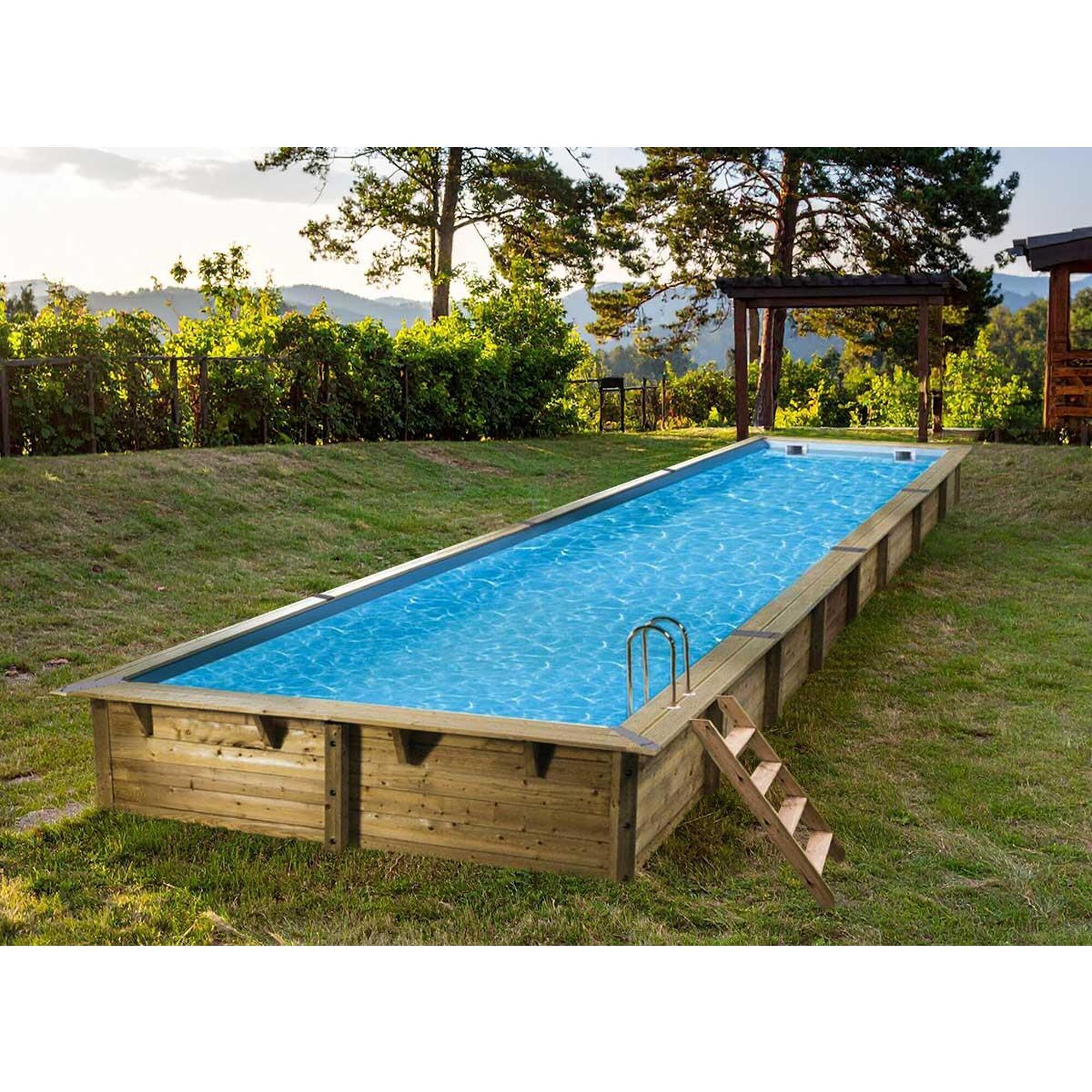 Ubbink - Piscine Bois Linéa 15,50 X 3,50 X 1,55 M - Liner Beige - Piscine - Bleu|noir - Taille Unique - Decathlon