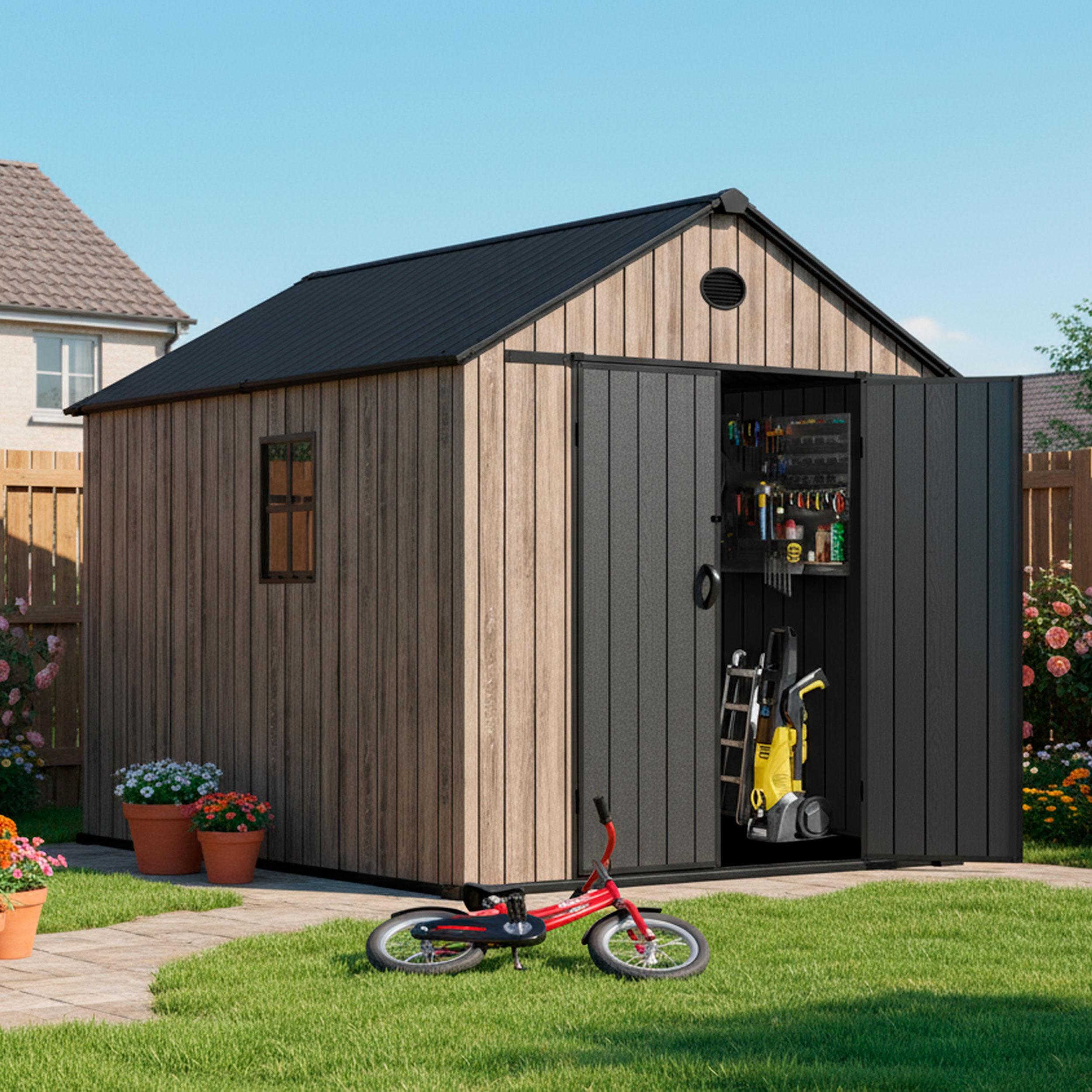 Abri de jardin résine 6,41m² OAK O60 sol fenêtre effet bois 3/6