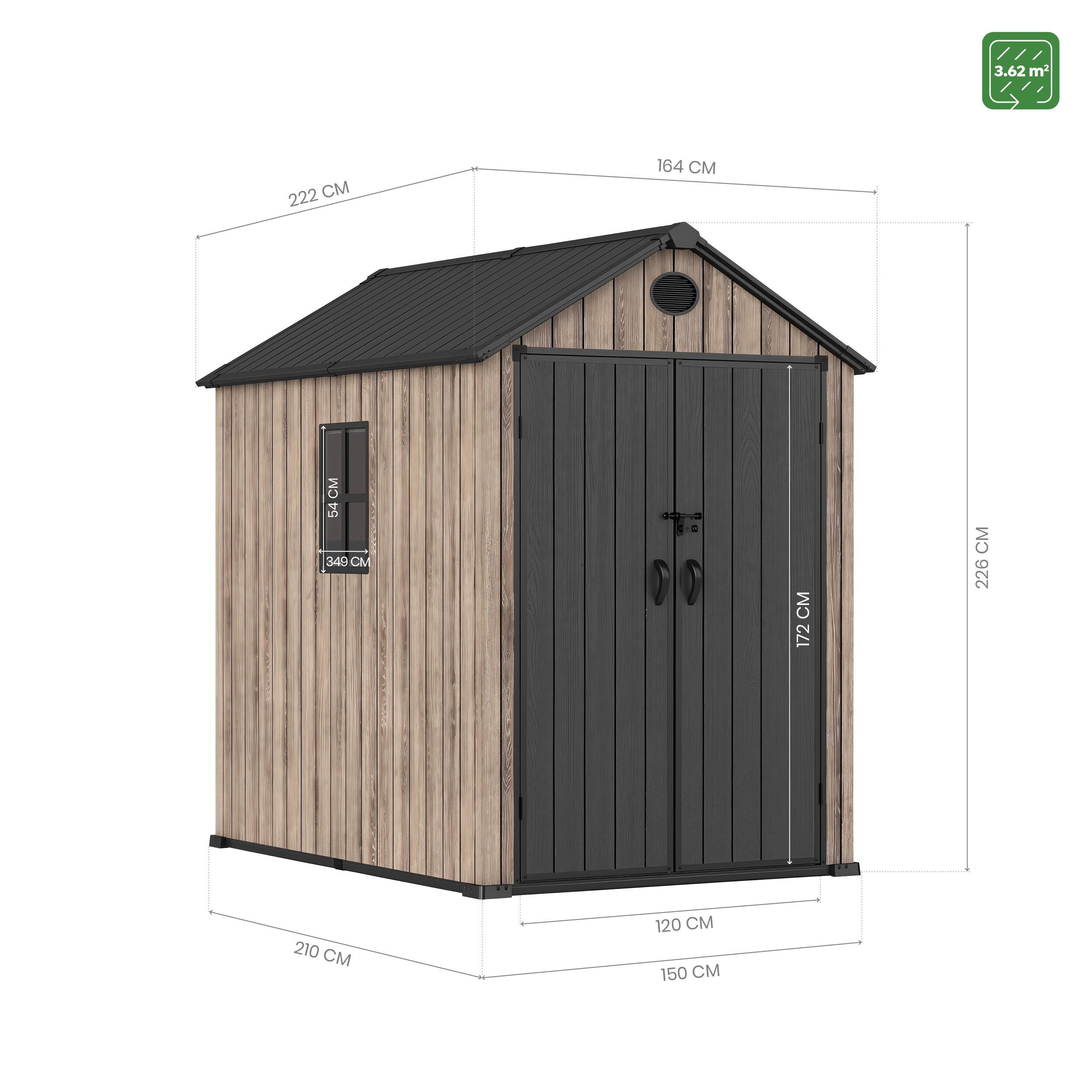 Abri de jardin résine 3,62m² OAK O40 sol fenêtre effet bois 4/6