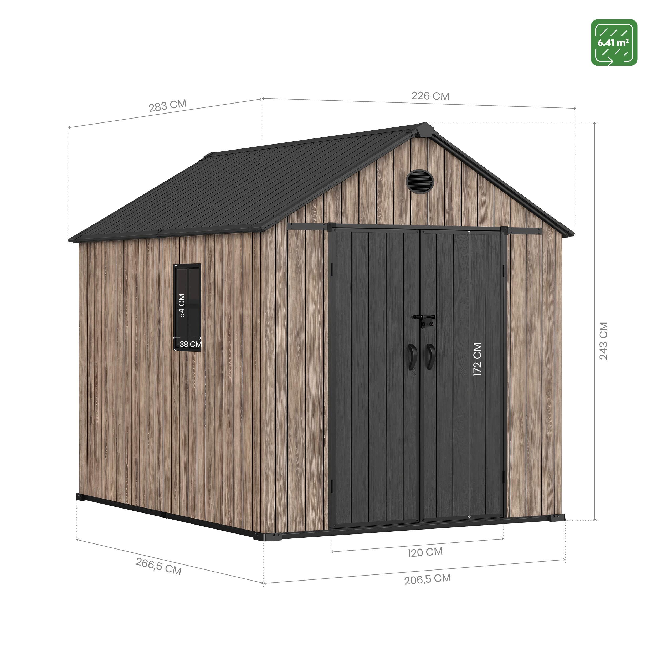Abri de jardin résine 6,41m² OAK O60 sol fenêtre effet bois 4/6