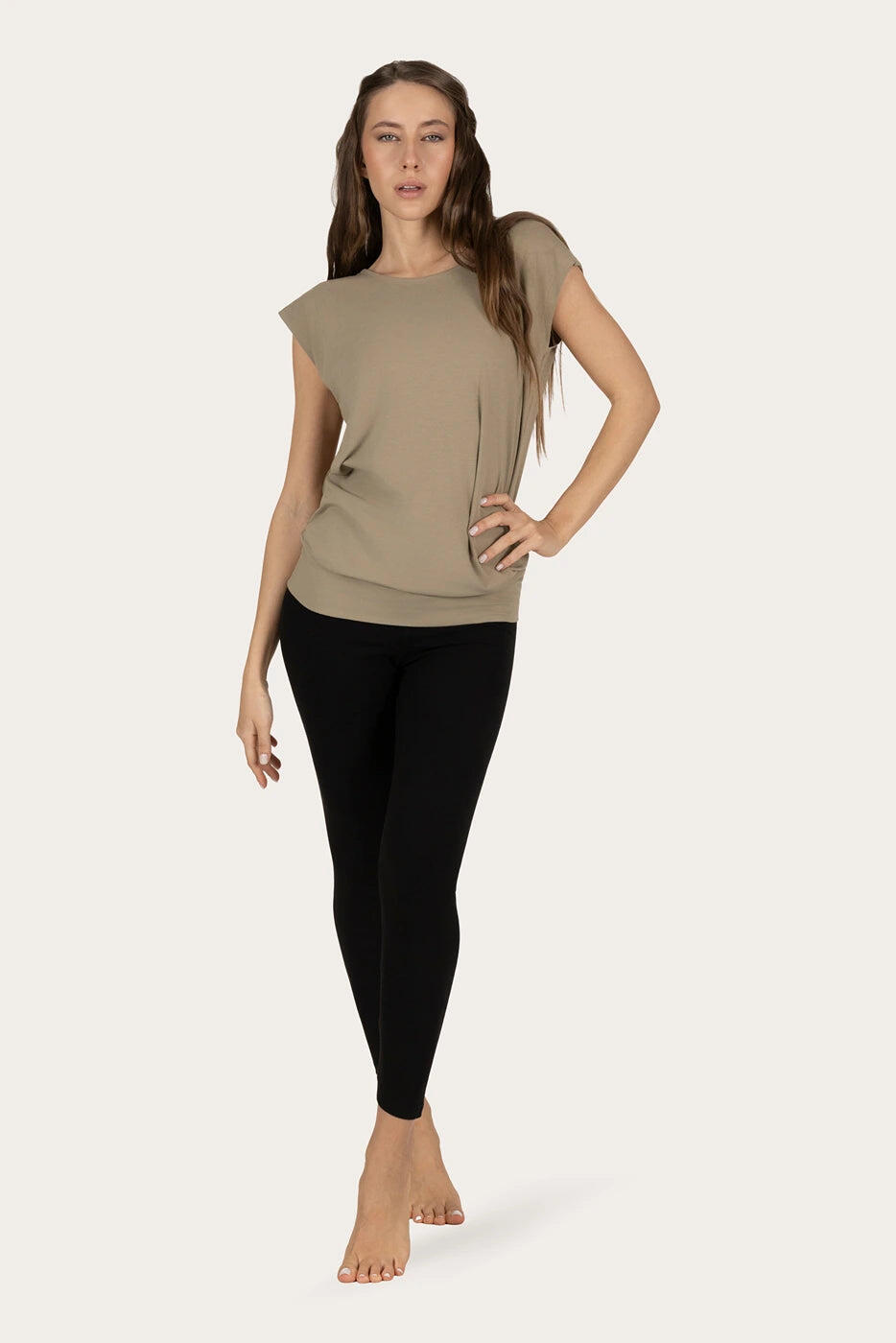 T-shirt de Yoga et Pilates couple ample Asana  - Beige 4/5