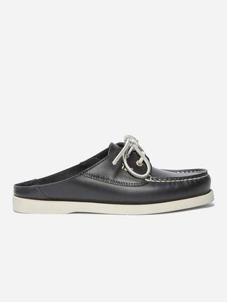 Mules femme PHELUME en cuir Marine/Crème.