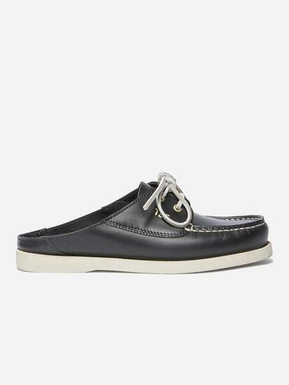 Mules femme PHELUME en cuir Marine/Crème.