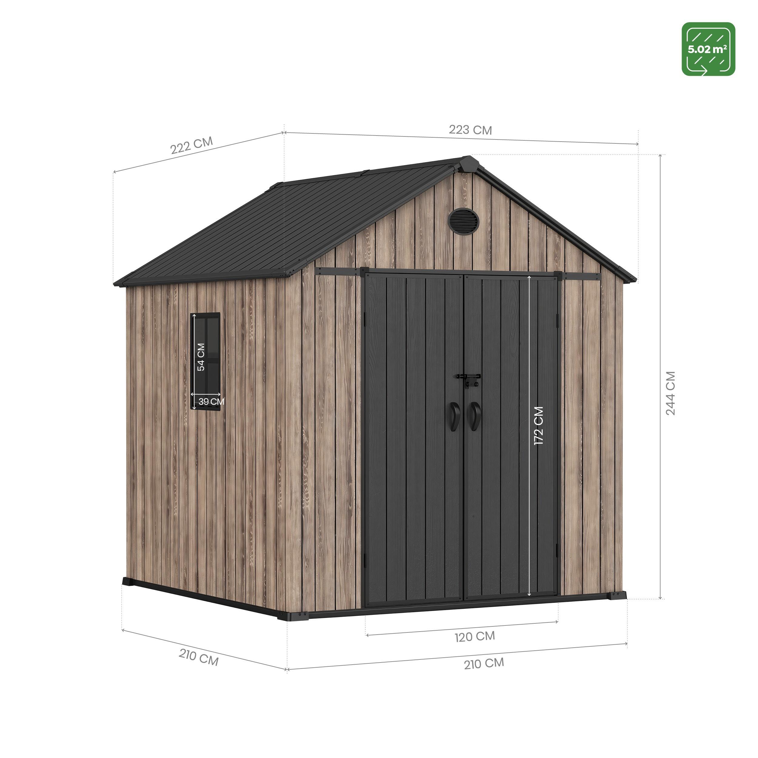 Abri de jardin résine 5,02m² OAK O50 sol fenêtre effet bois 4/6