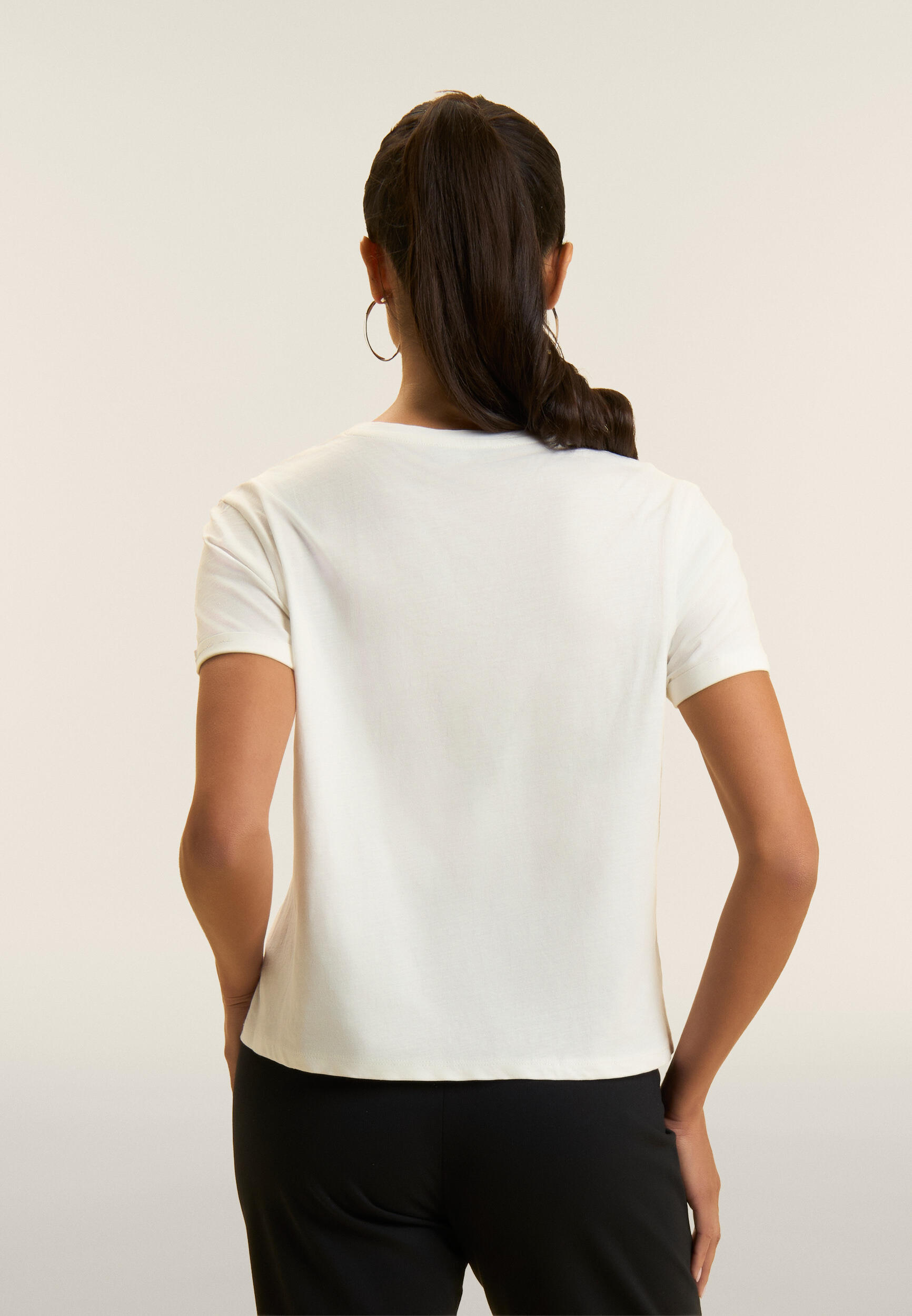 Camiseta cropped de tejido de punto flameado con puños 3/4