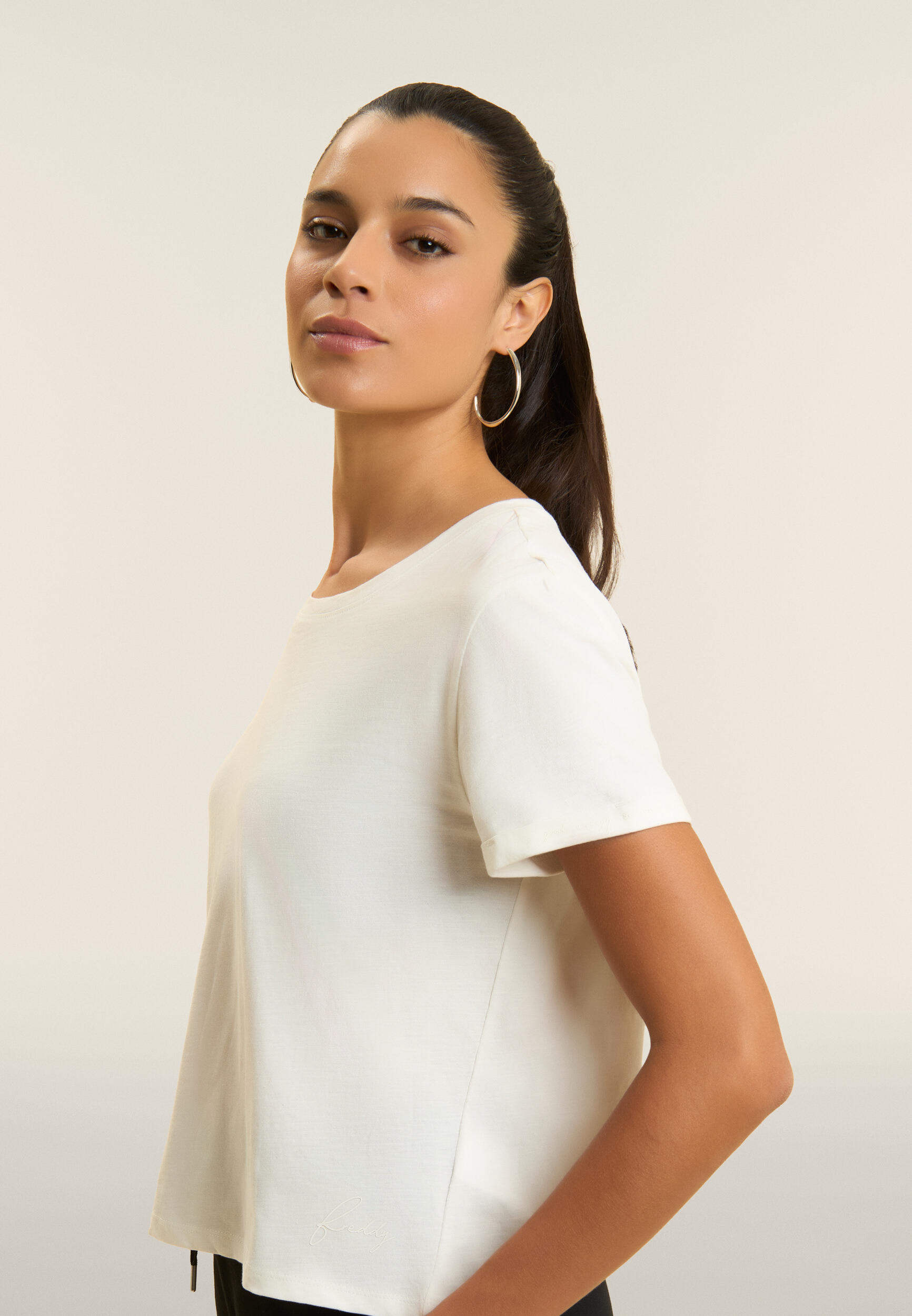 Camiseta cropped de tejido de punto flameado con puños 4/4
