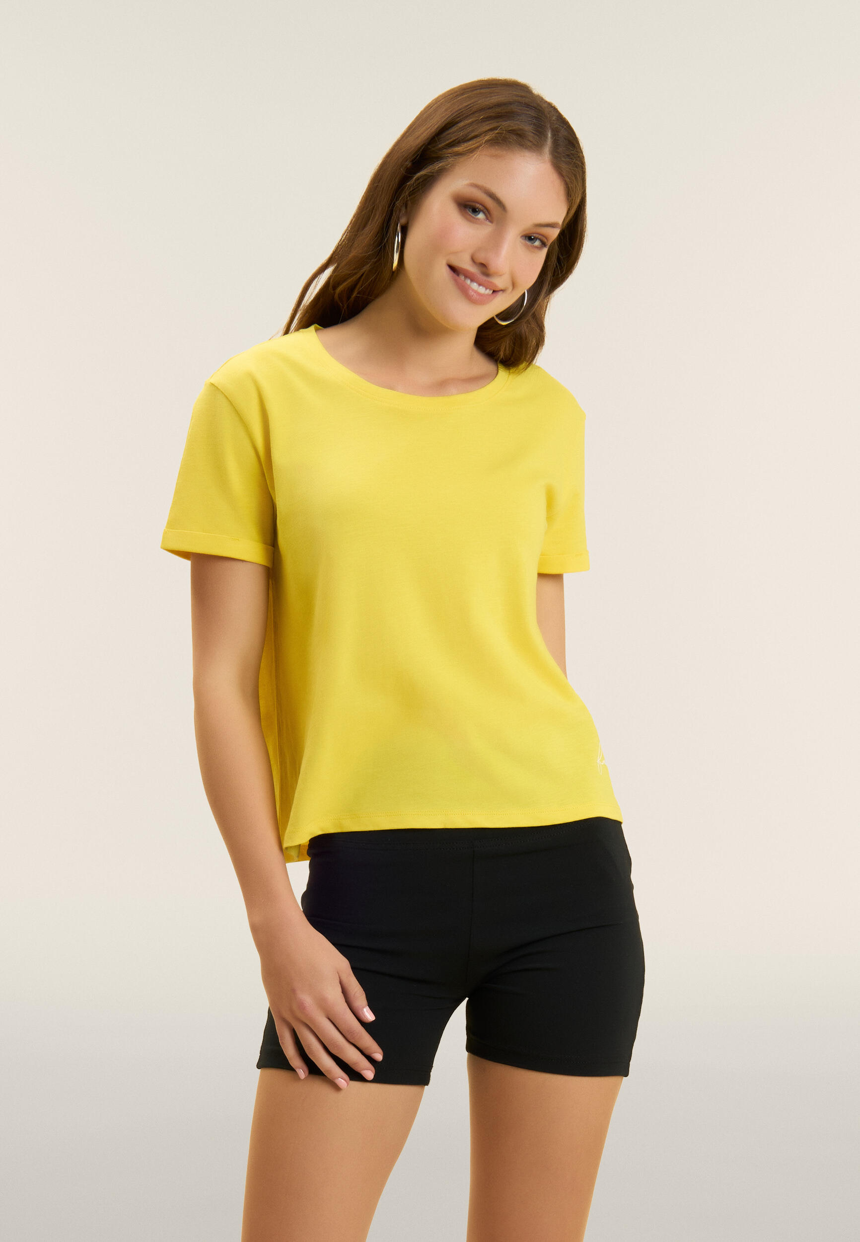 Camiseta cropped de tejido de punto flameado con puños 2/4