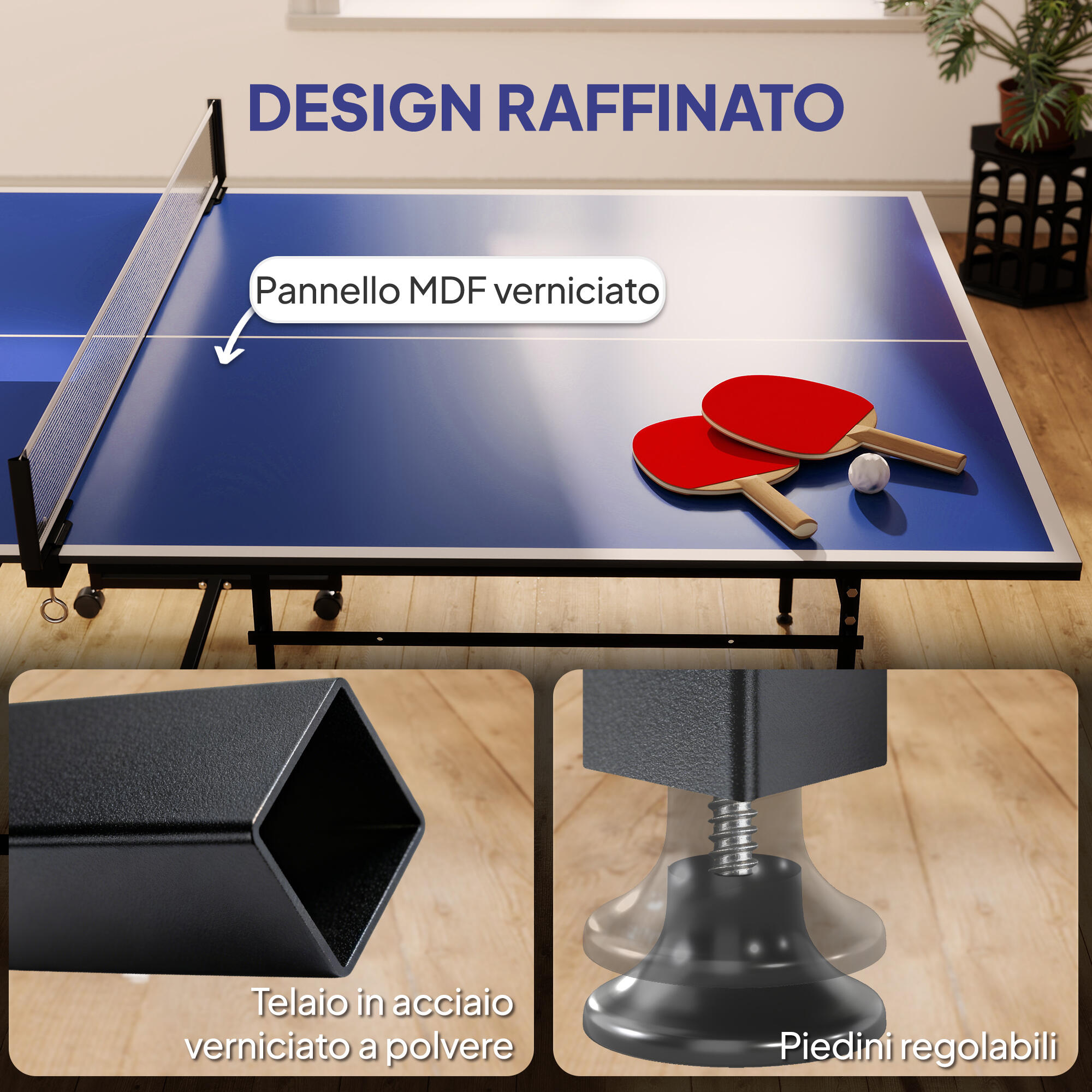SPORTNOW Tavolo da Ping Pong Pieghevole per Interni con Ruote, Rete e Racchette 6/8