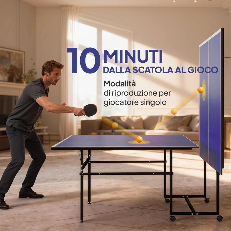 Masă de ping-pong pliabilă SPORTNOW pentru interior, cu roți, plasă și palete