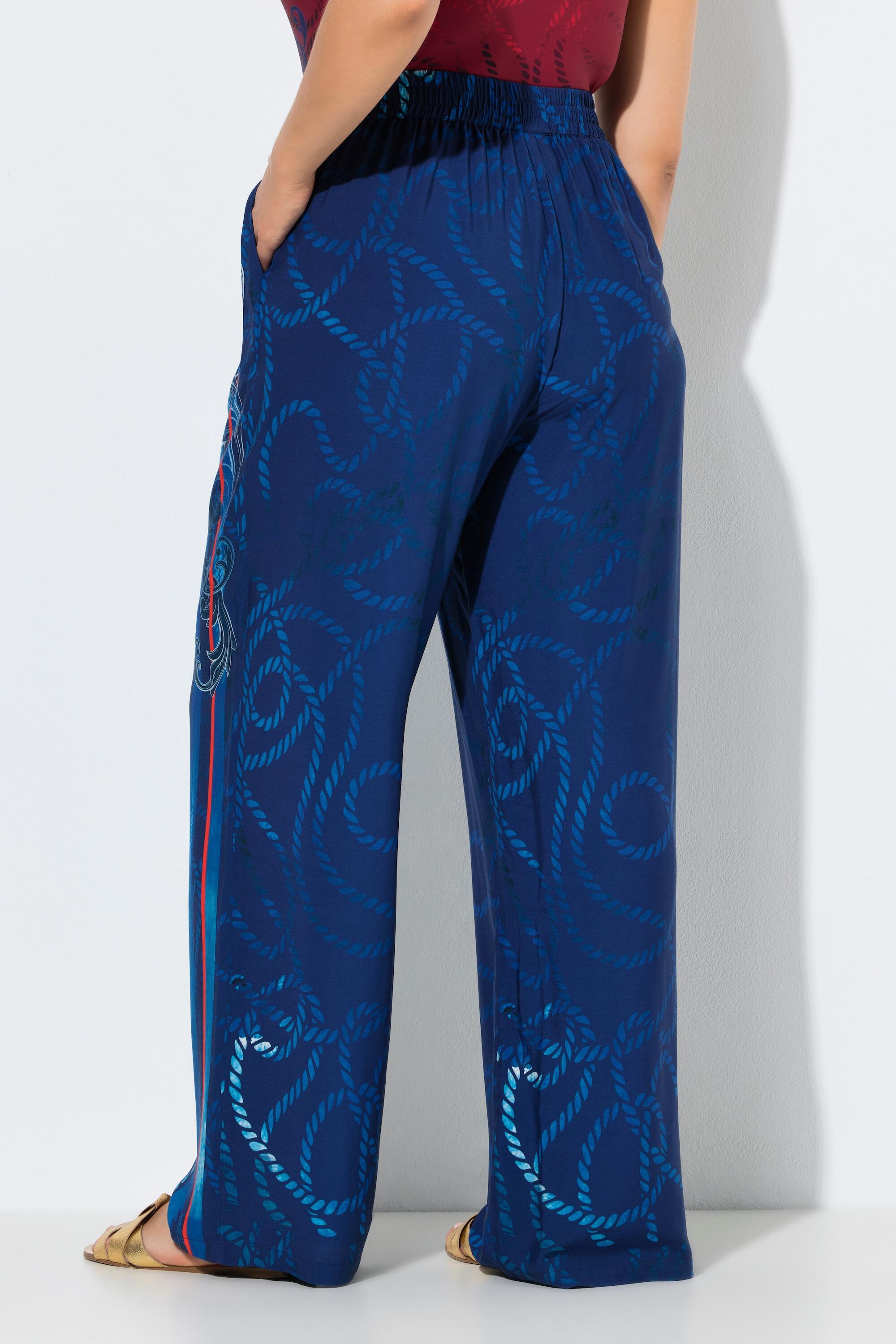 Femme Pantalon palazzo jambe large et ceinture élastique motif cordes de marine 2/7