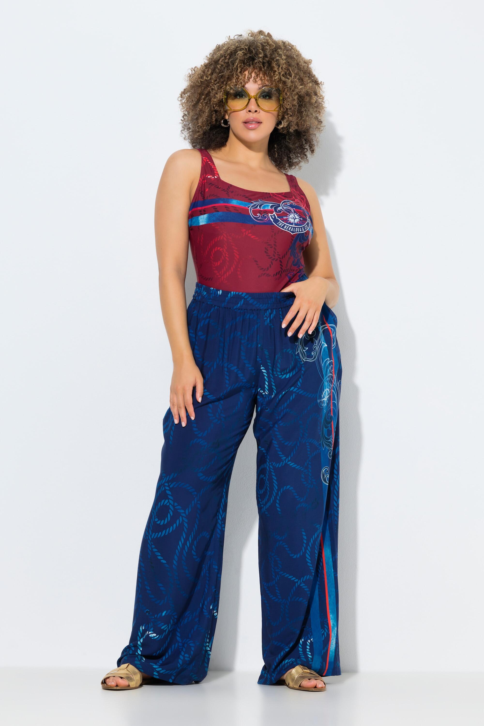 Femme Pantalon palazzo jambe large et ceinture élastique motif cordes de marine 5/7