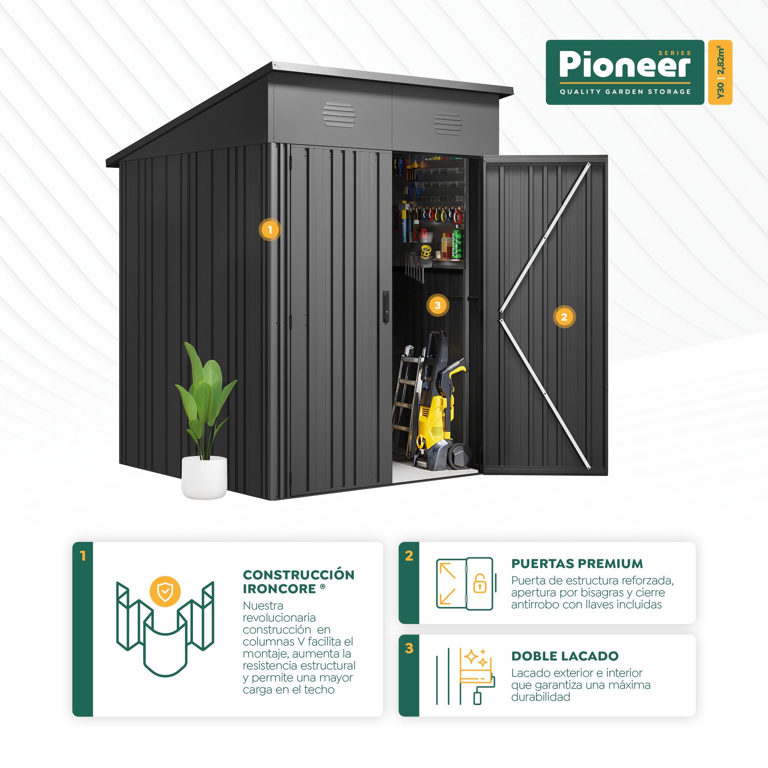 Abri de jardin métallique 2,82m² PIONEER Y30 structure solide 3/6