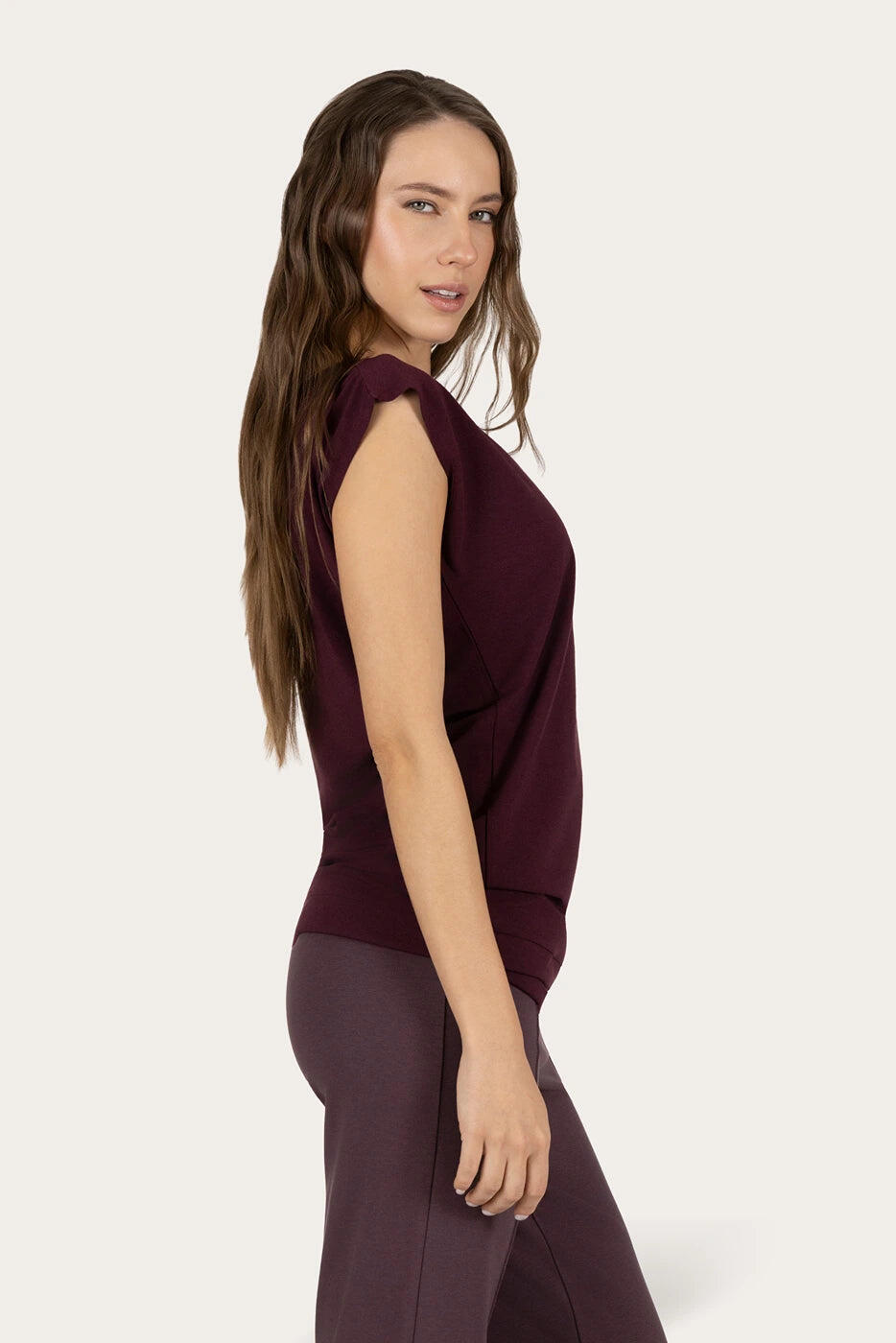 T-shirt de Yoga et Pilates couple ample Asana  - Violet Foncé 2/5