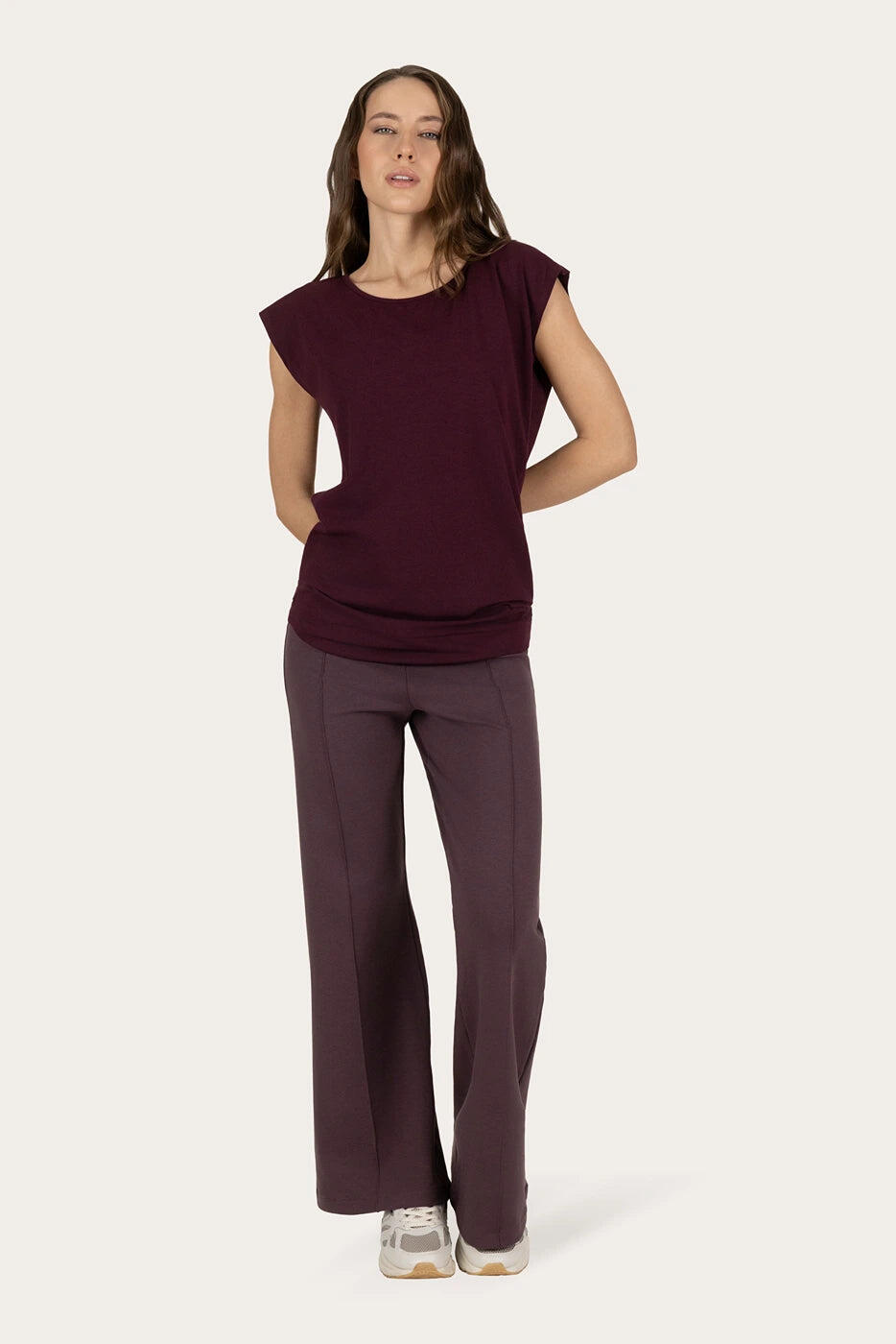 T-shirt de Yoga et Pilates couple ample Asana  - Violet Foncé 4/5