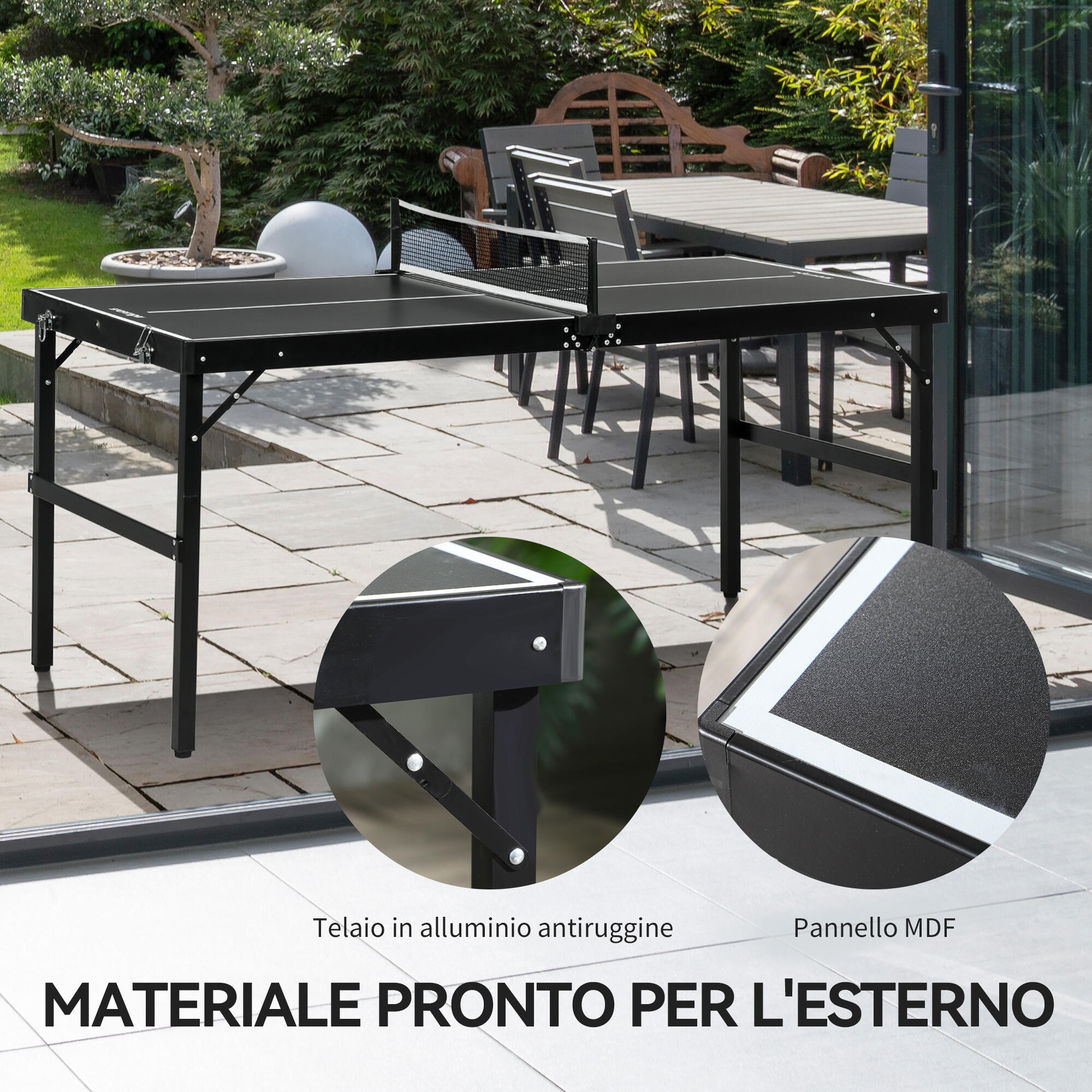 SPORTNOW Tavolo Ping Pong Pieghevole in Alluminio e MDF 152x76x72 cm Nero 5/7