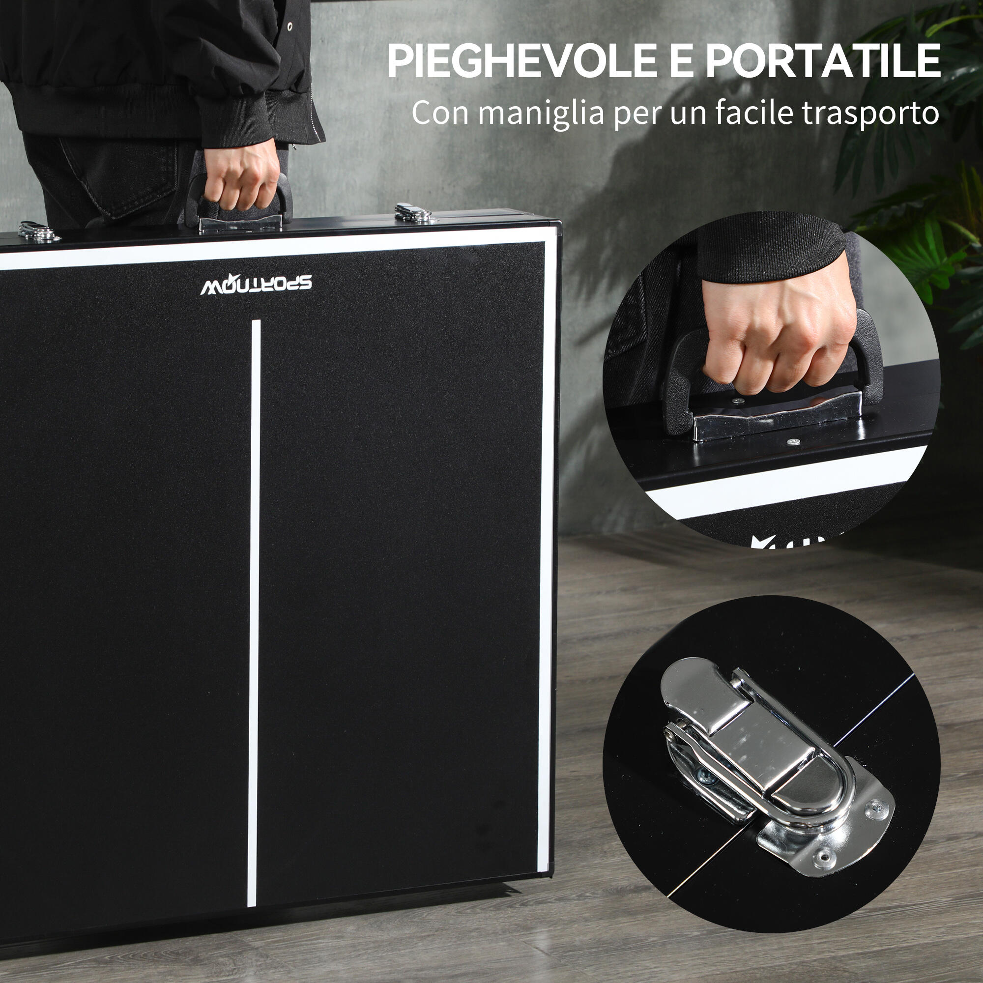 SPORTNOW Tavolo Ping Pong Pieghevole in Alluminio e MDF 152x76x72 cm Nero 4/7
