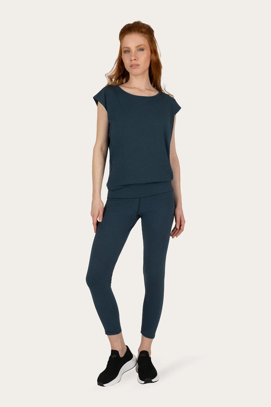 T-shirt de Yoga et Pilates couple ample Asana  - Blue Acier 3/5