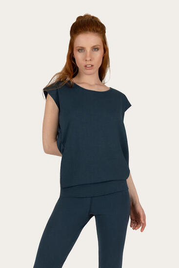T-shirt de Yoga et Pilates couple ample Asana - Blue Acier