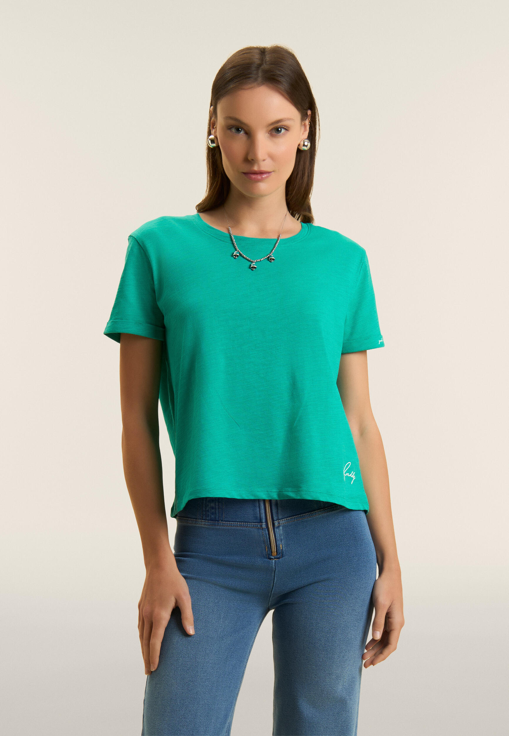 Camiseta cropped de tejido de punto flameado con puños 2/4