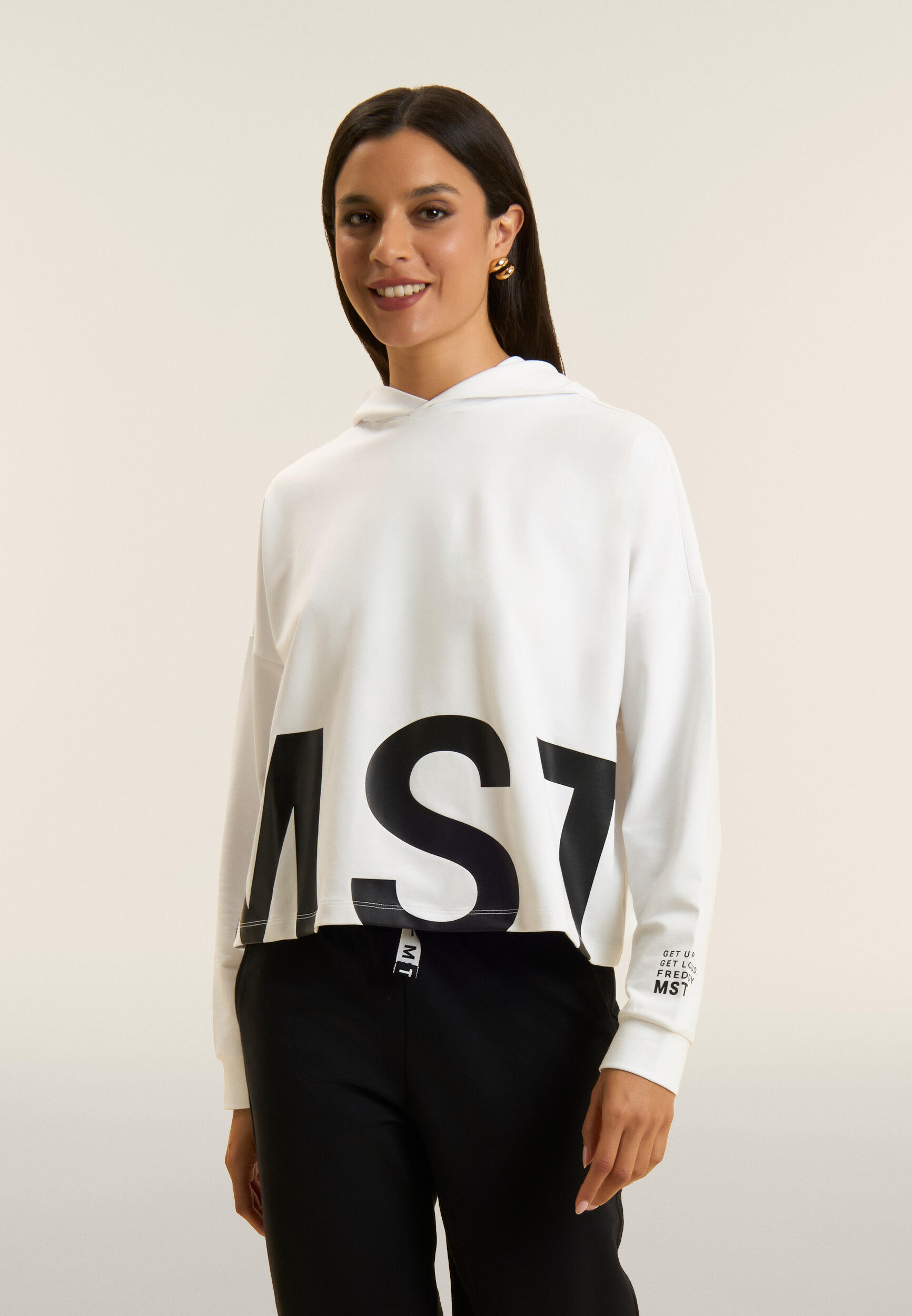 Sweat-shirt à capuche court et surdimensionné avec imprimé MST 2/4