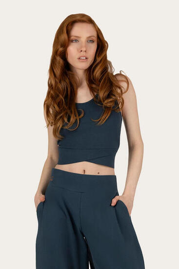 Crop Top de Yoga et Pilates Sati à Nœud – Bleu foncé