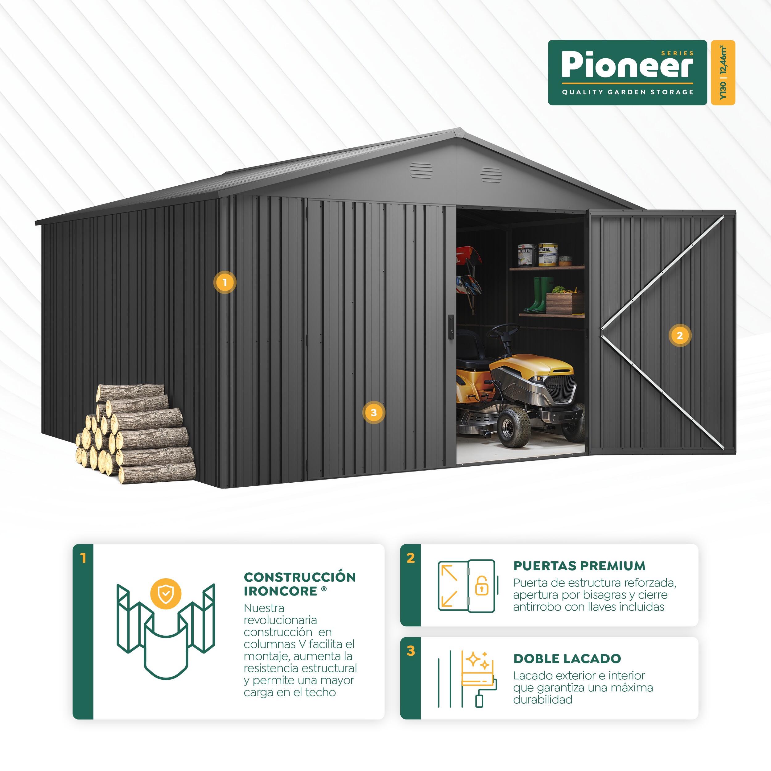 Abri de jardin métallique 12,46m² PIONEER Y130 système solide 3/6