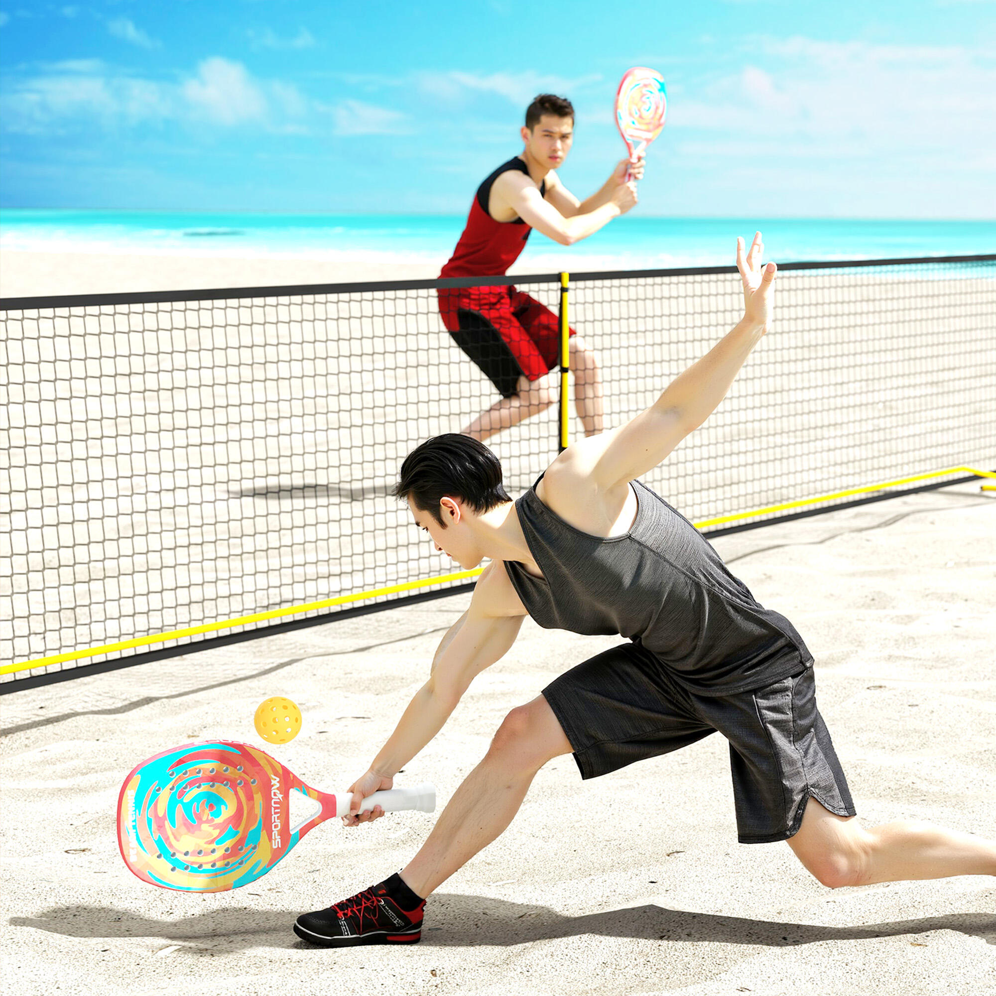 SPORTNOW Racchetta Beach Tennis in Fibra di Carbonio Antiscivolo e Borsa Giallo 2/7