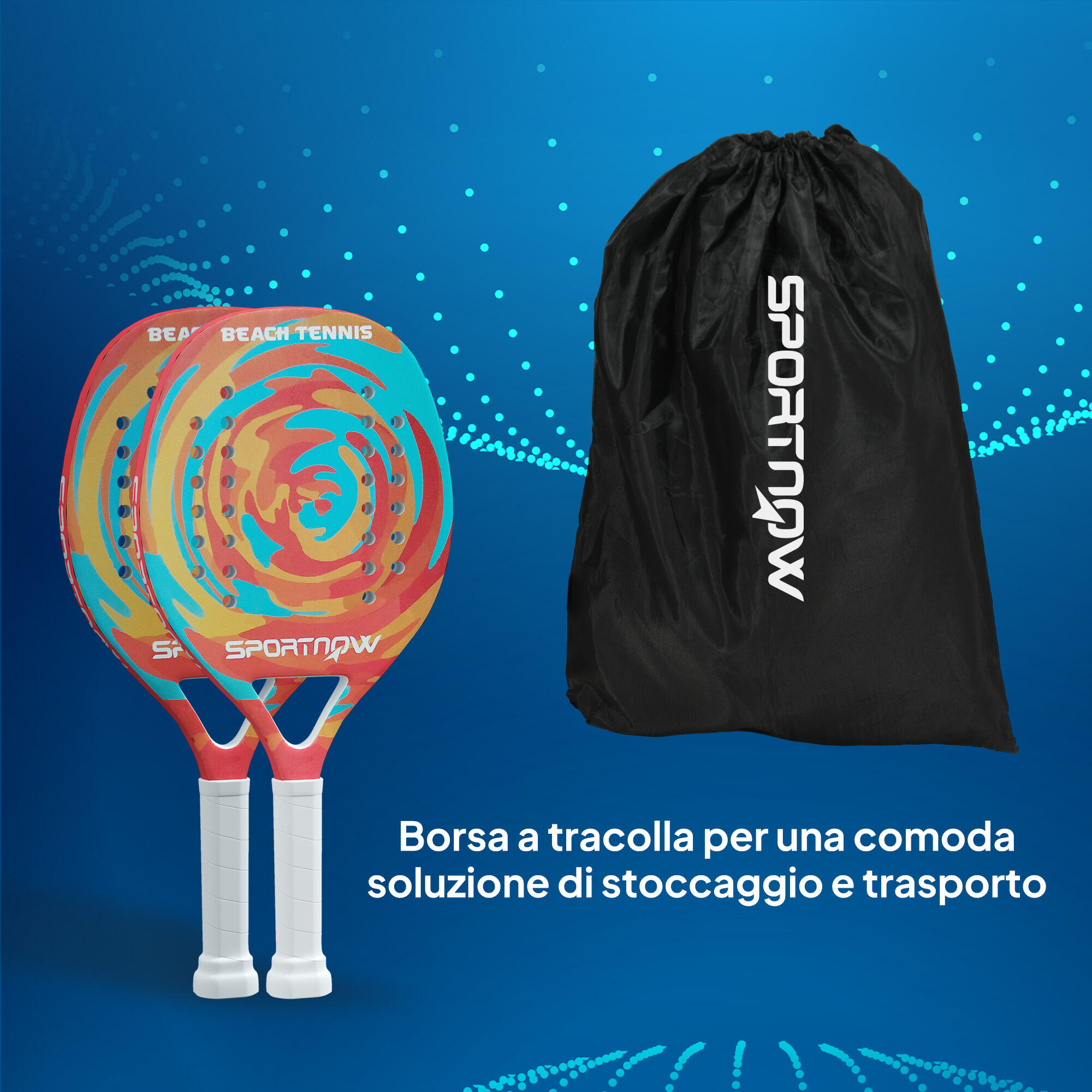 SPORTNOW Racchetta Beach Tennis in Fibra di Carbonio Antiscivolo e Borsa Giallo 7/7