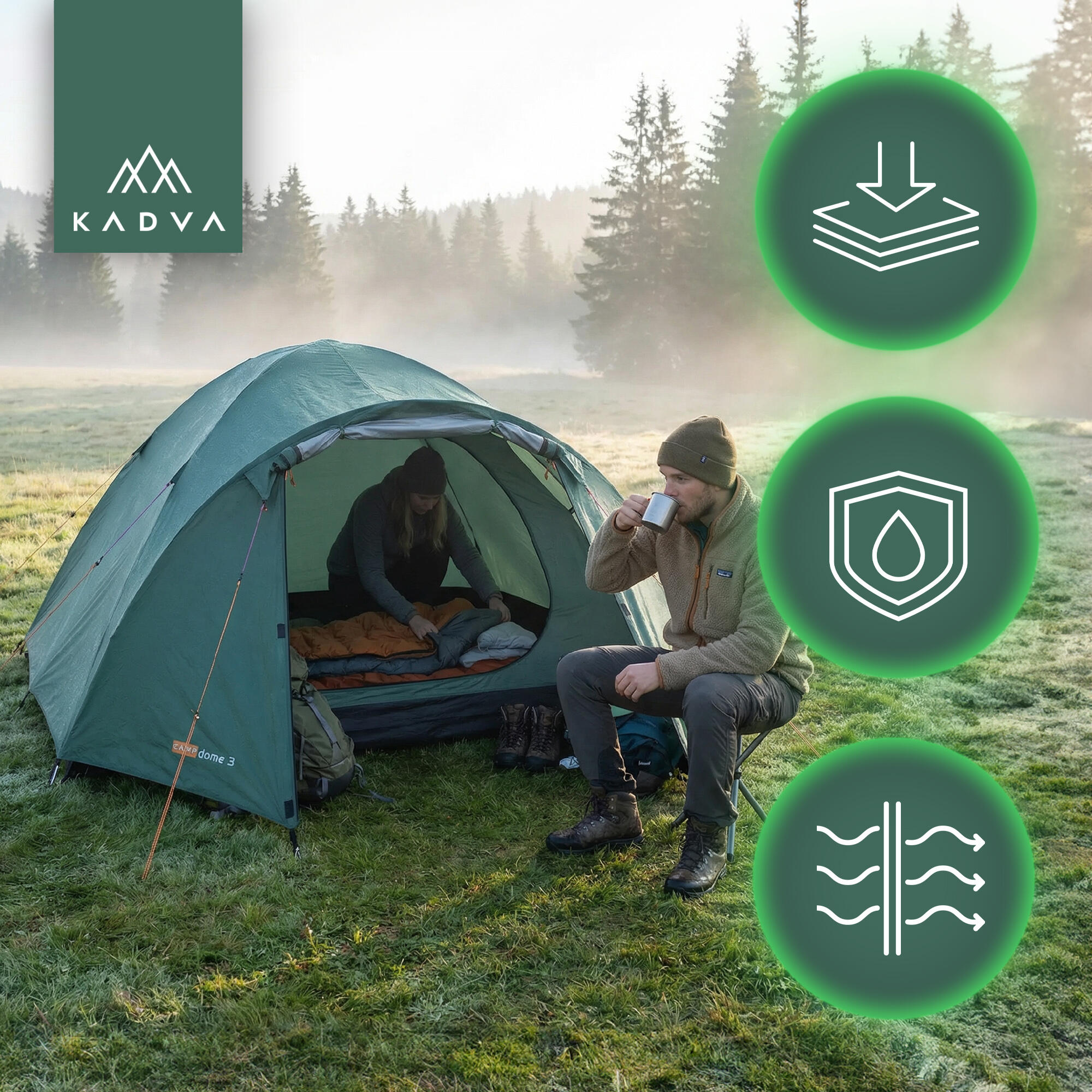 KADVA CAMPdome 3 barraca de acampamento para 3 pessoas 4/7
