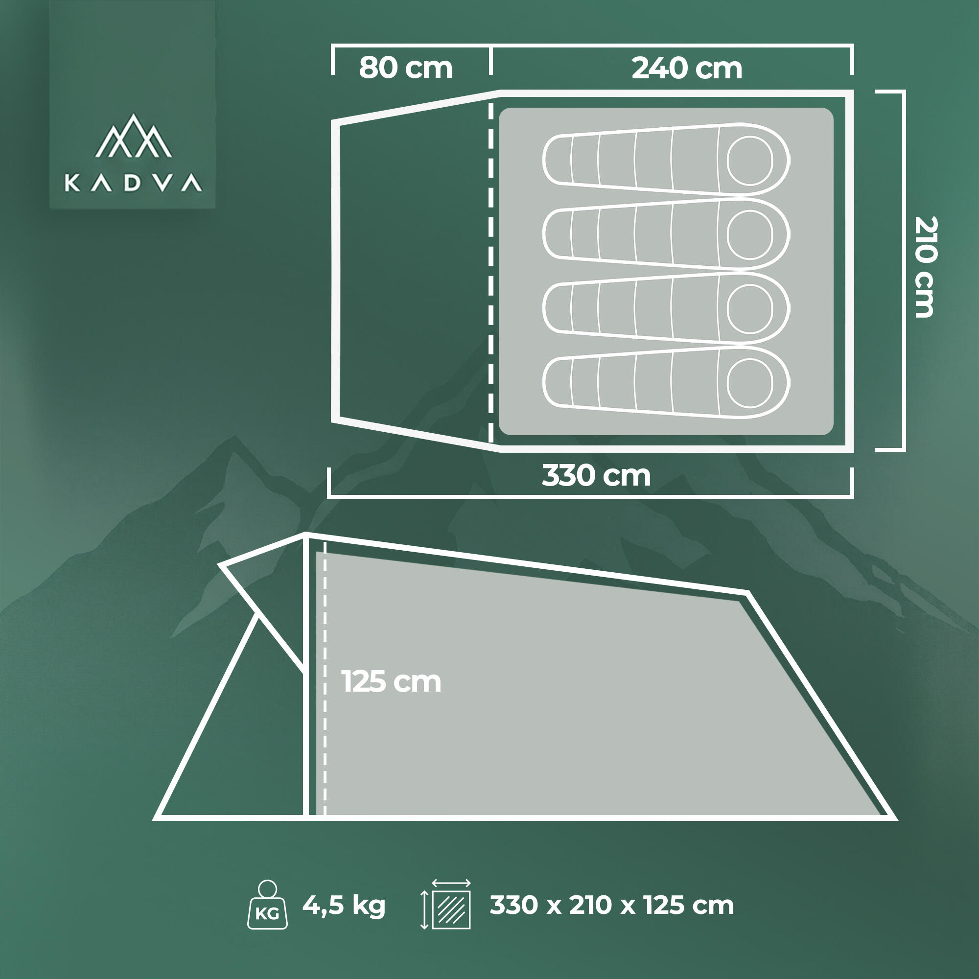Tente de camping KADVA CAMPdome 4 4 ​​personnes 2/7