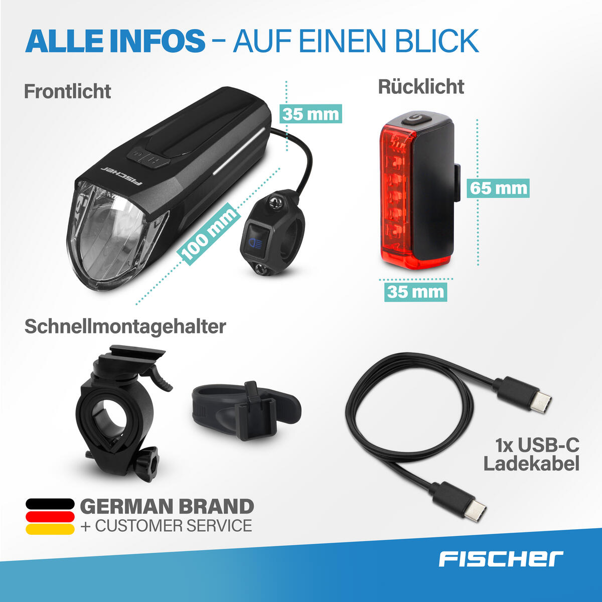 FISCHER LED Akku Beleuchtungsset TWIN STOP 180 LUX mit Fernlicht 2/8