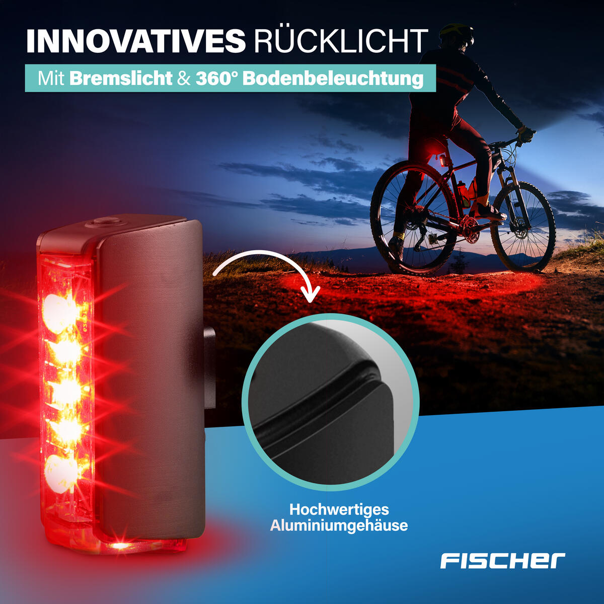 FISCHER LED Akku Beleuchtungsset TWIN STOP 180 LUX mit Fernlicht 5/8