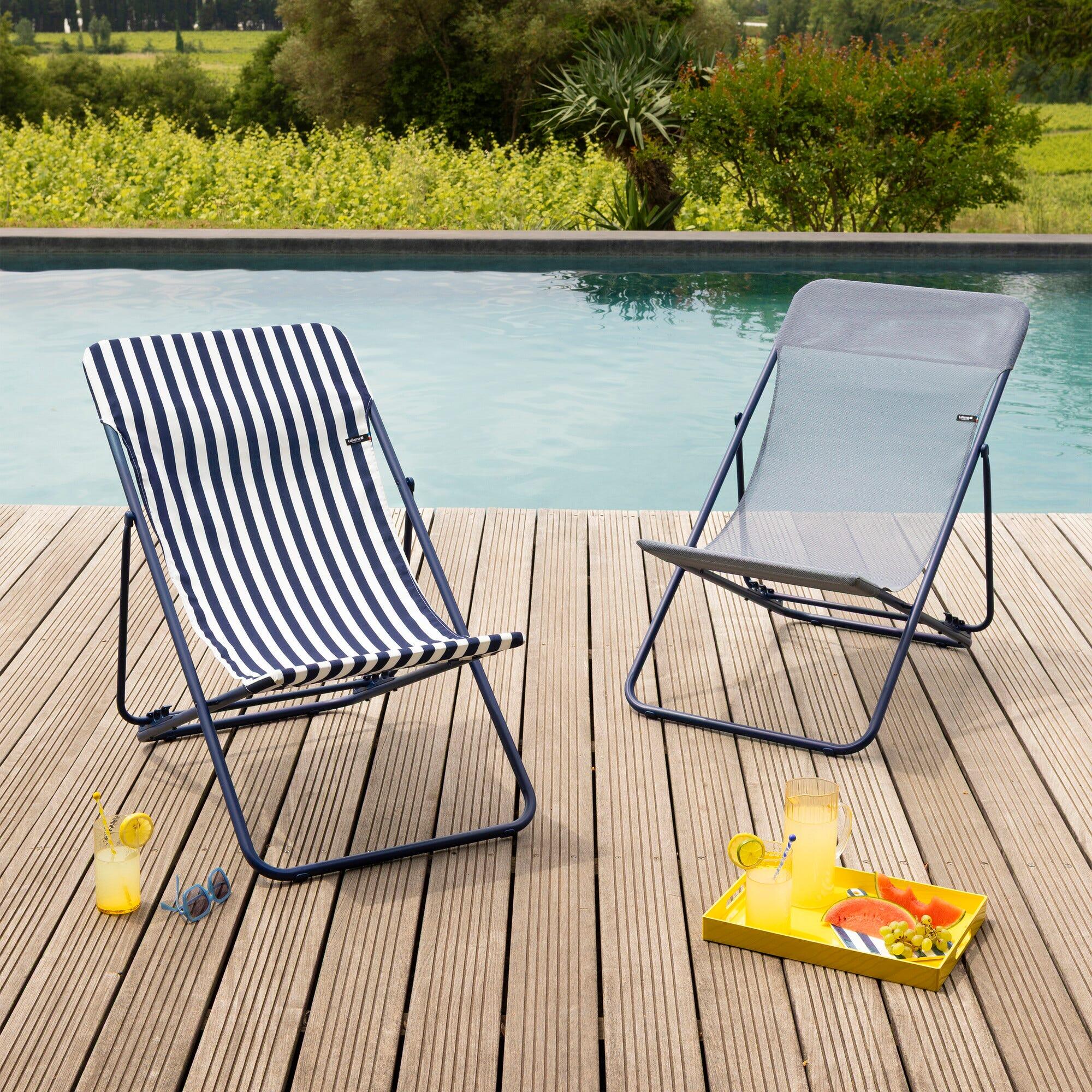 Lot de 2 Transats jardin pliants multi-positions - MAXI TRANSAT - Bleu 7/7