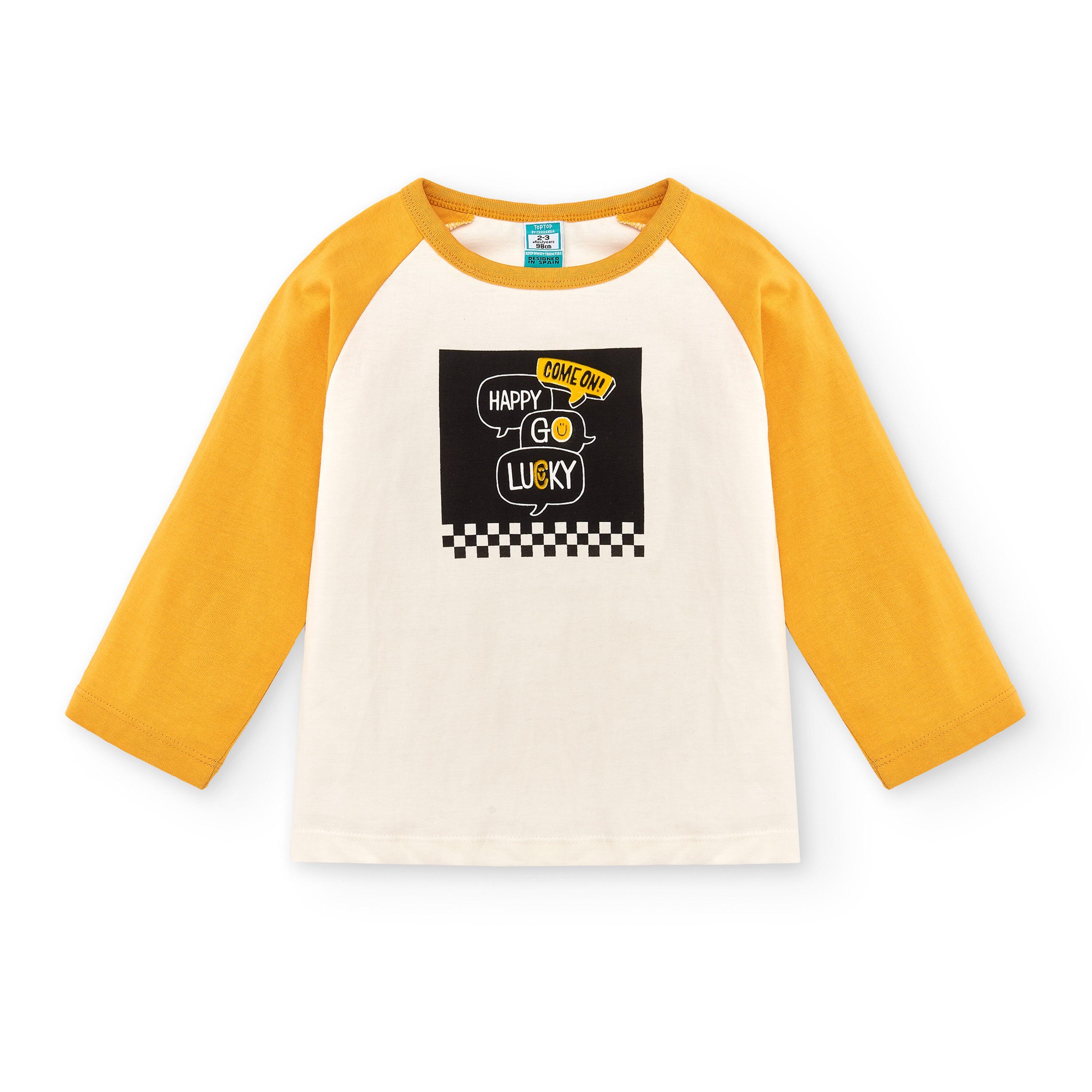 Camiseta manga larga niño estampada mostaza 2/3