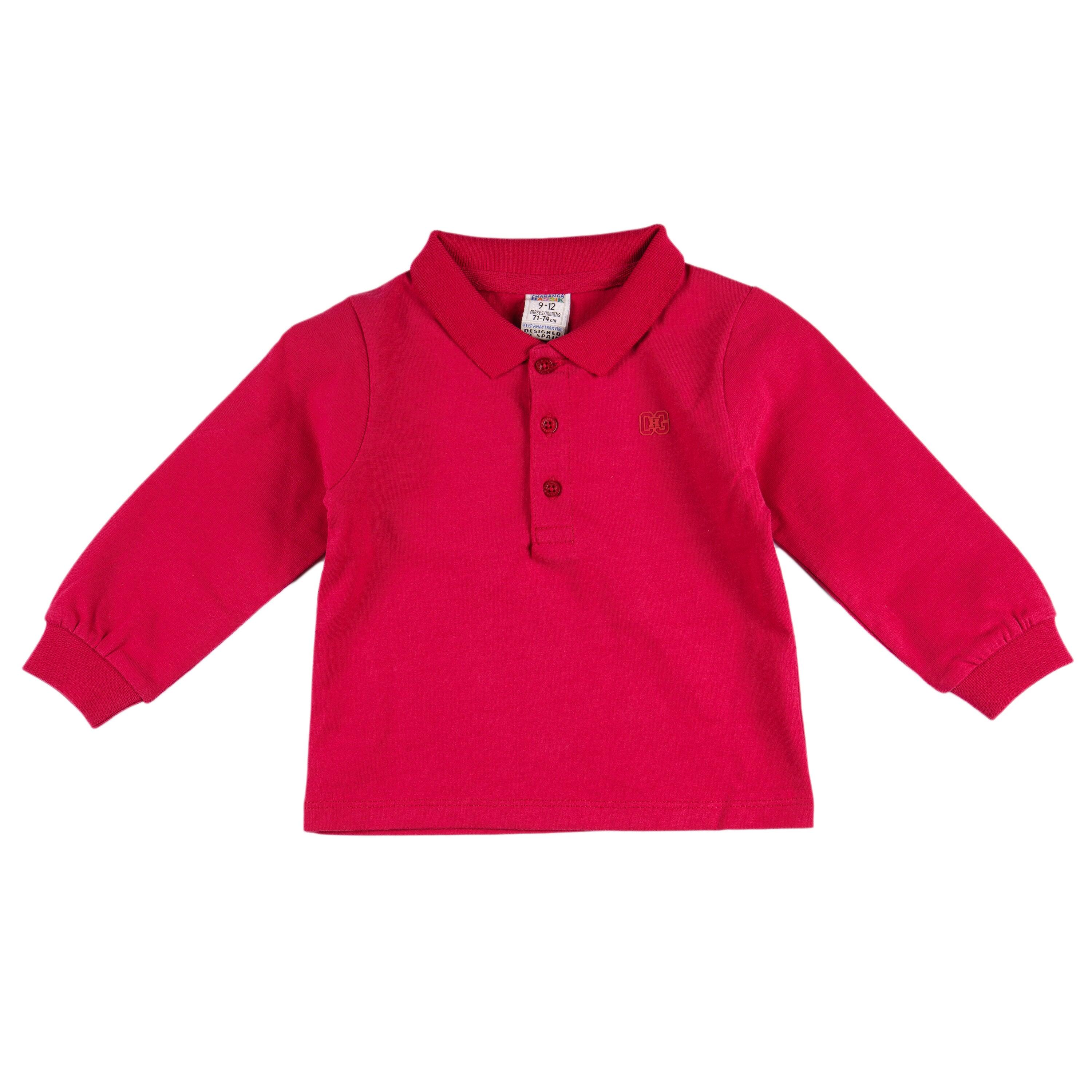 Polo de manga larga de bebé rojo básico 3/3