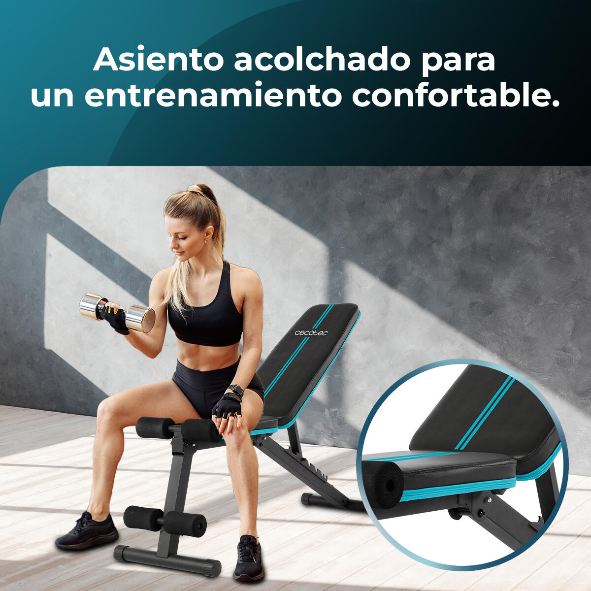 Cecotec Banco Musculación Plegable y Acolchado, Gimnasio en Casa, Drumfit Setup 6/7