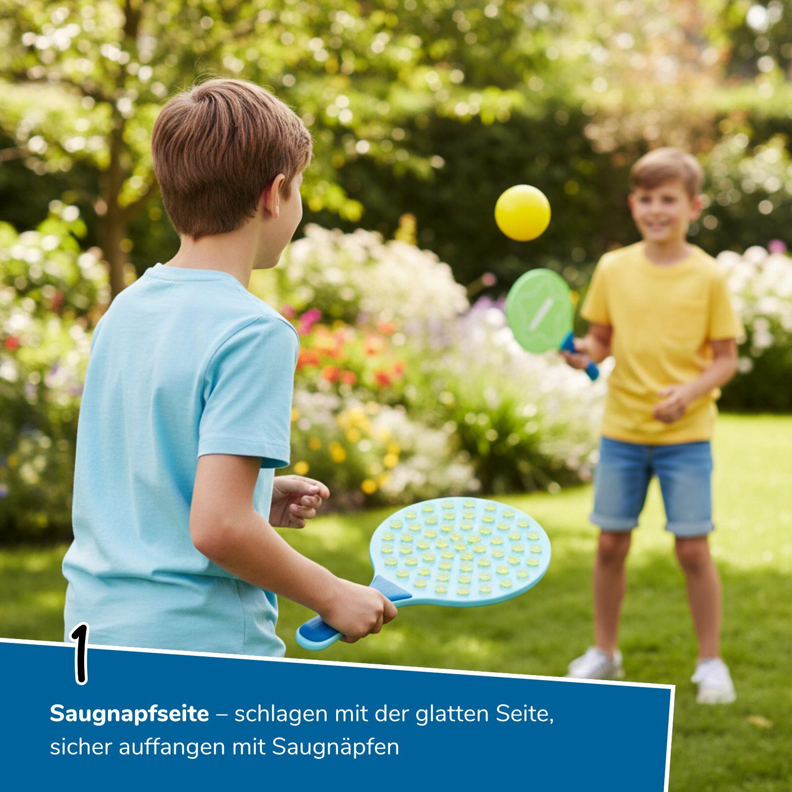 2in1 Beachball-Set, Beachtennis mit Saugnapf-Schlägern für Strand & Garten 4/8