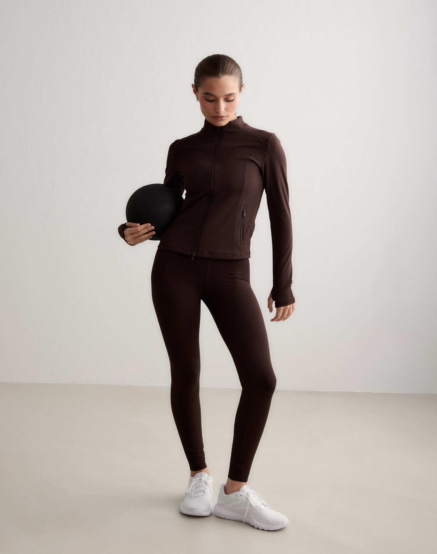 Damskie leginsy wysoki stan, squat proof, szybkoschnące Sense czekoladowy