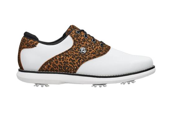 Chaussures de golf Footjoy Traditions pour femme, blanches et marron