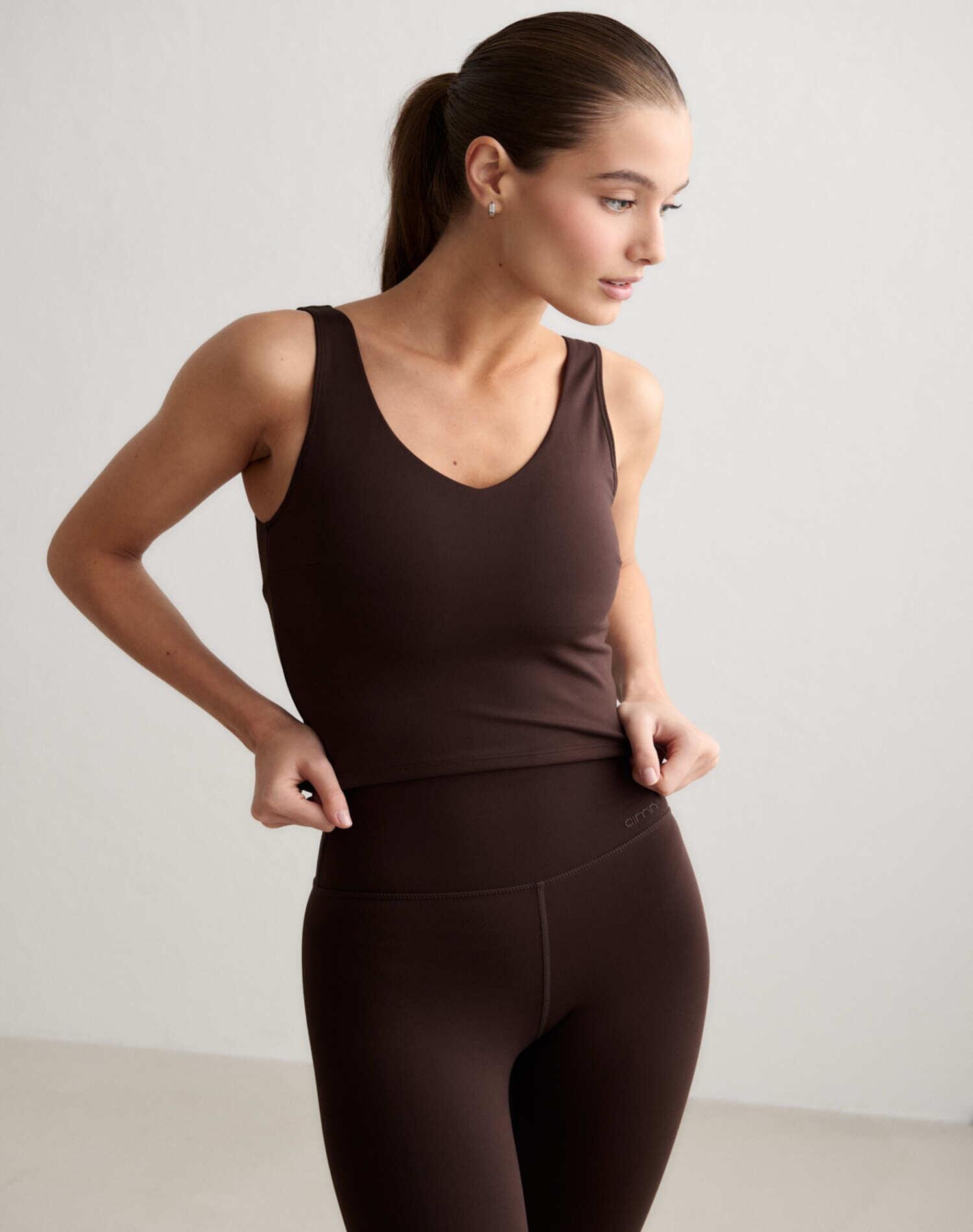 Femme Soutien-gorge de sport à col en V Bralette Chocolat 3/4
