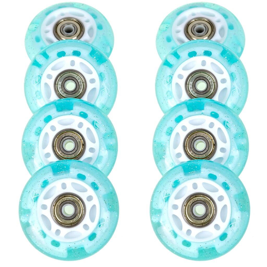 8x svietiace LED kolieska + ložiská pre korčule Raven Zoya PU