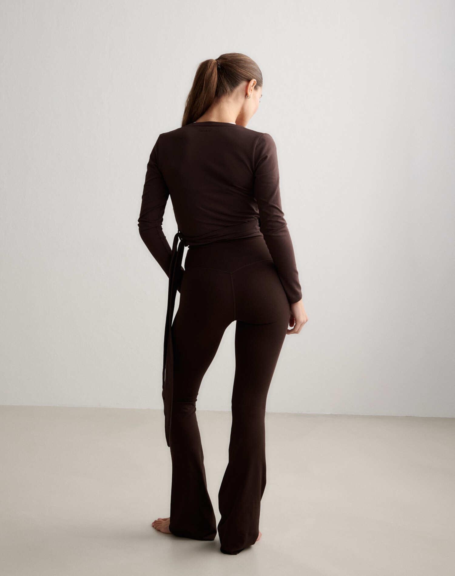 Damen Leggings mit Schlag Feuchtigkeitsableitend Schokolade 2/6