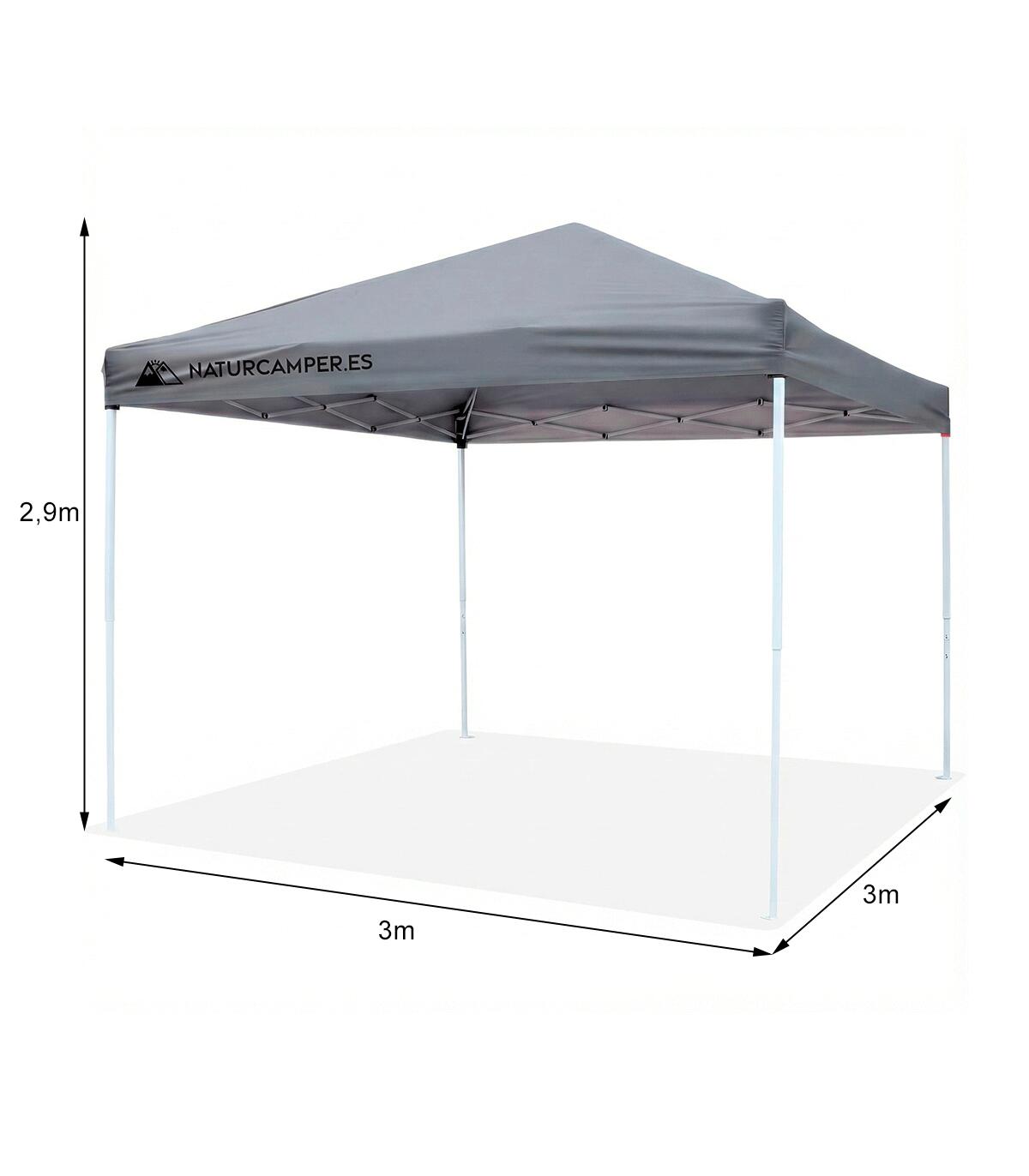 Tenda dobrável 3x3m Cinza para praia e camping com bolsa de transporte 3/7